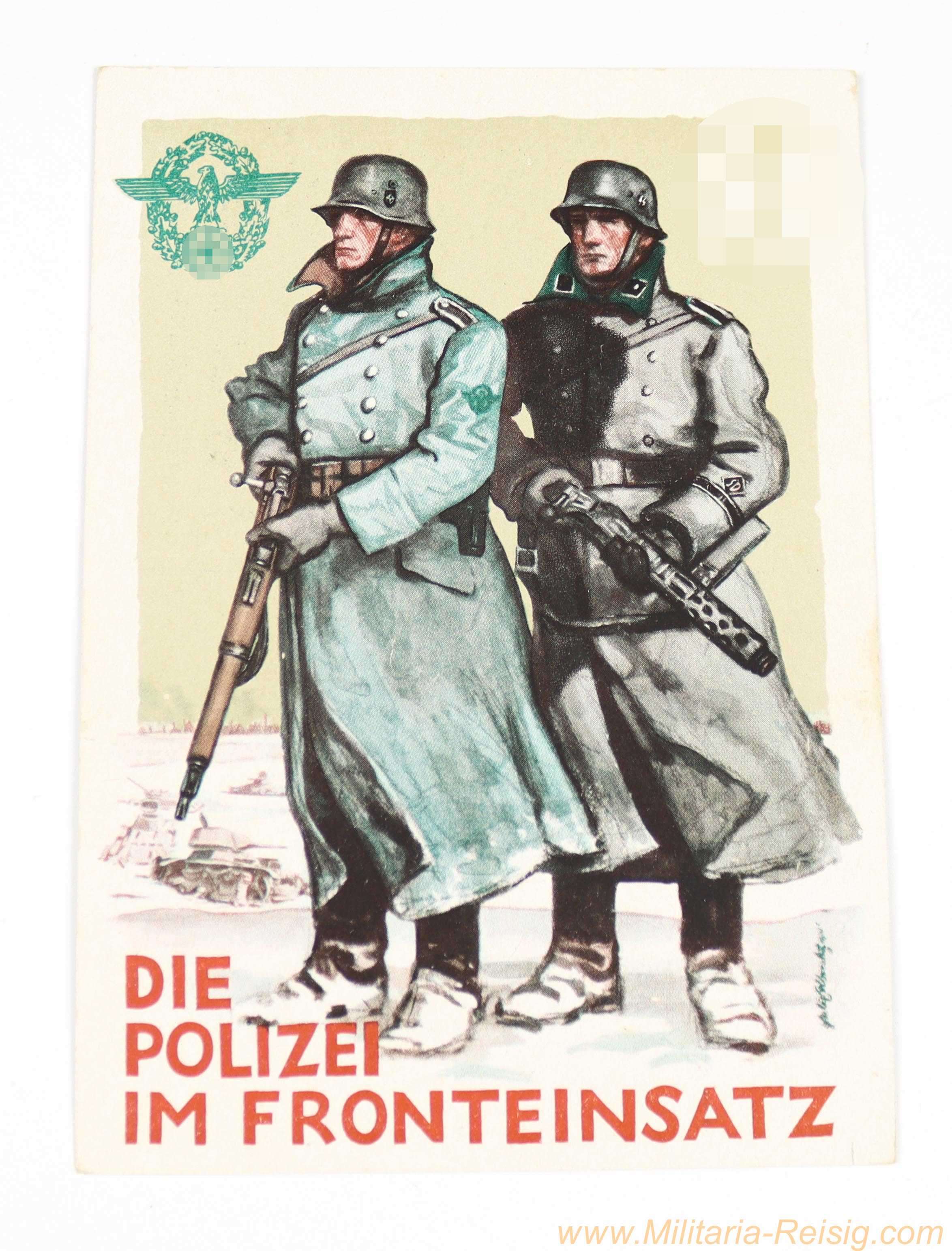 Postkarte "Die Polizei im Fronteinsatz" - Zum Tag der Deutschen Polizei 1942