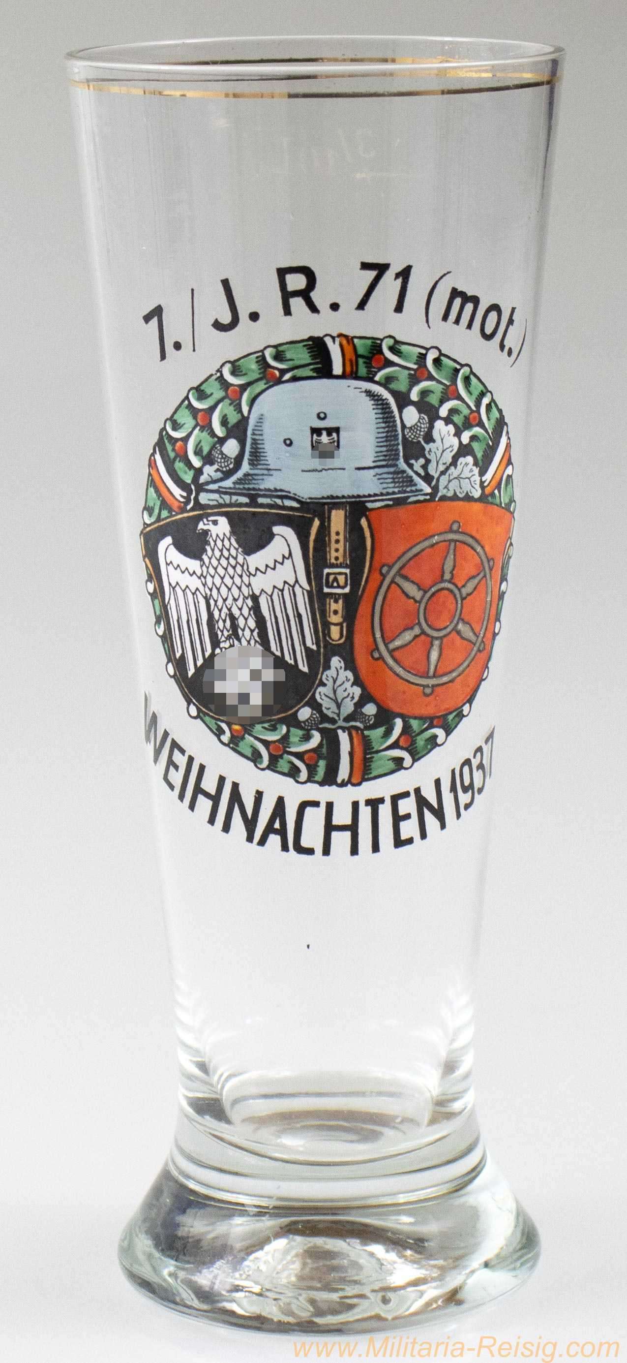 Wehrmacht-Bierglas mit Glasmalerei – 7./I.R.71 (mot.) Weihnacht 1937