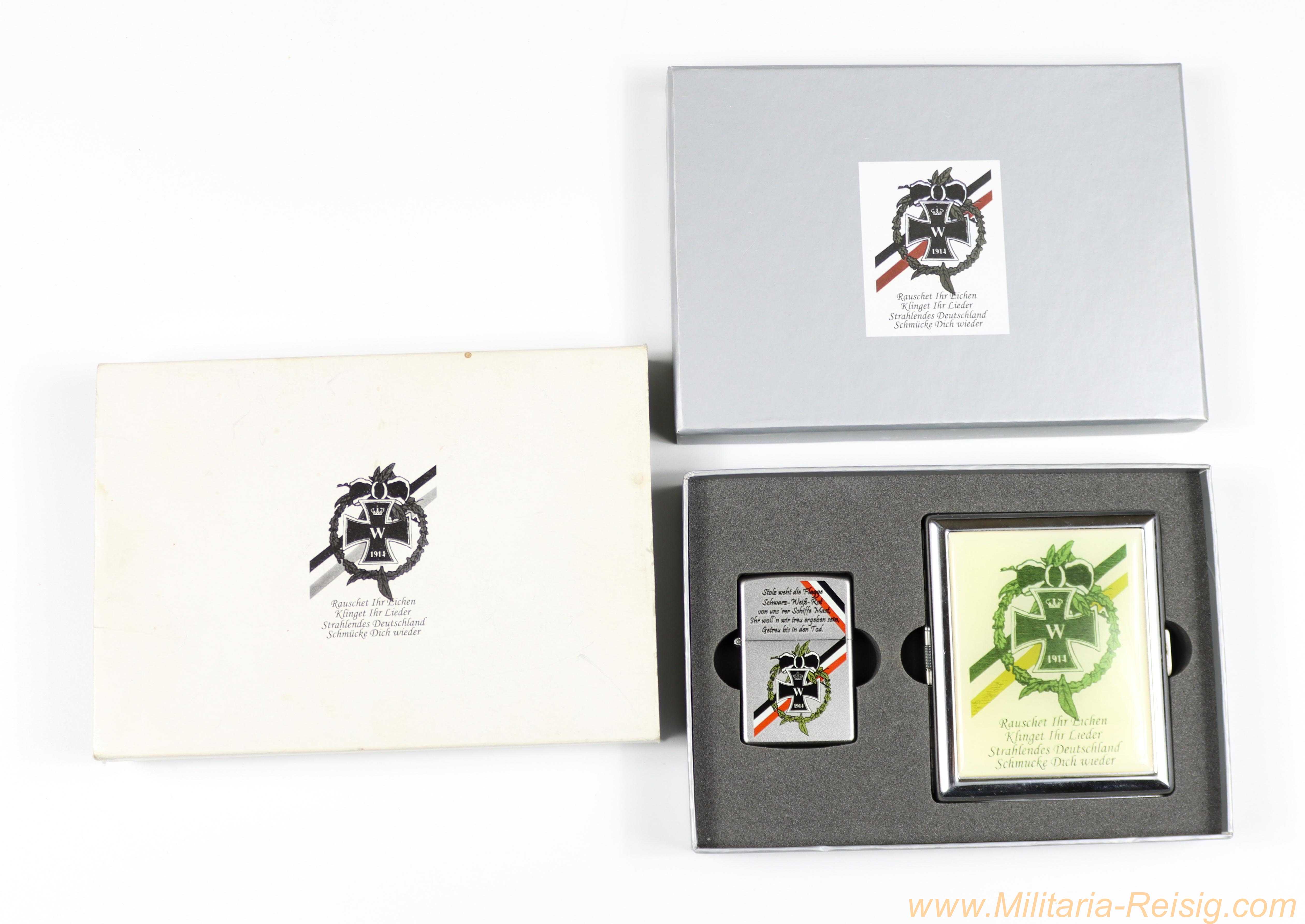 Zippo-Feuerzeug und Zigarettenetui - Motiv Eisernes Kreuz 1914 im Präsentkarton