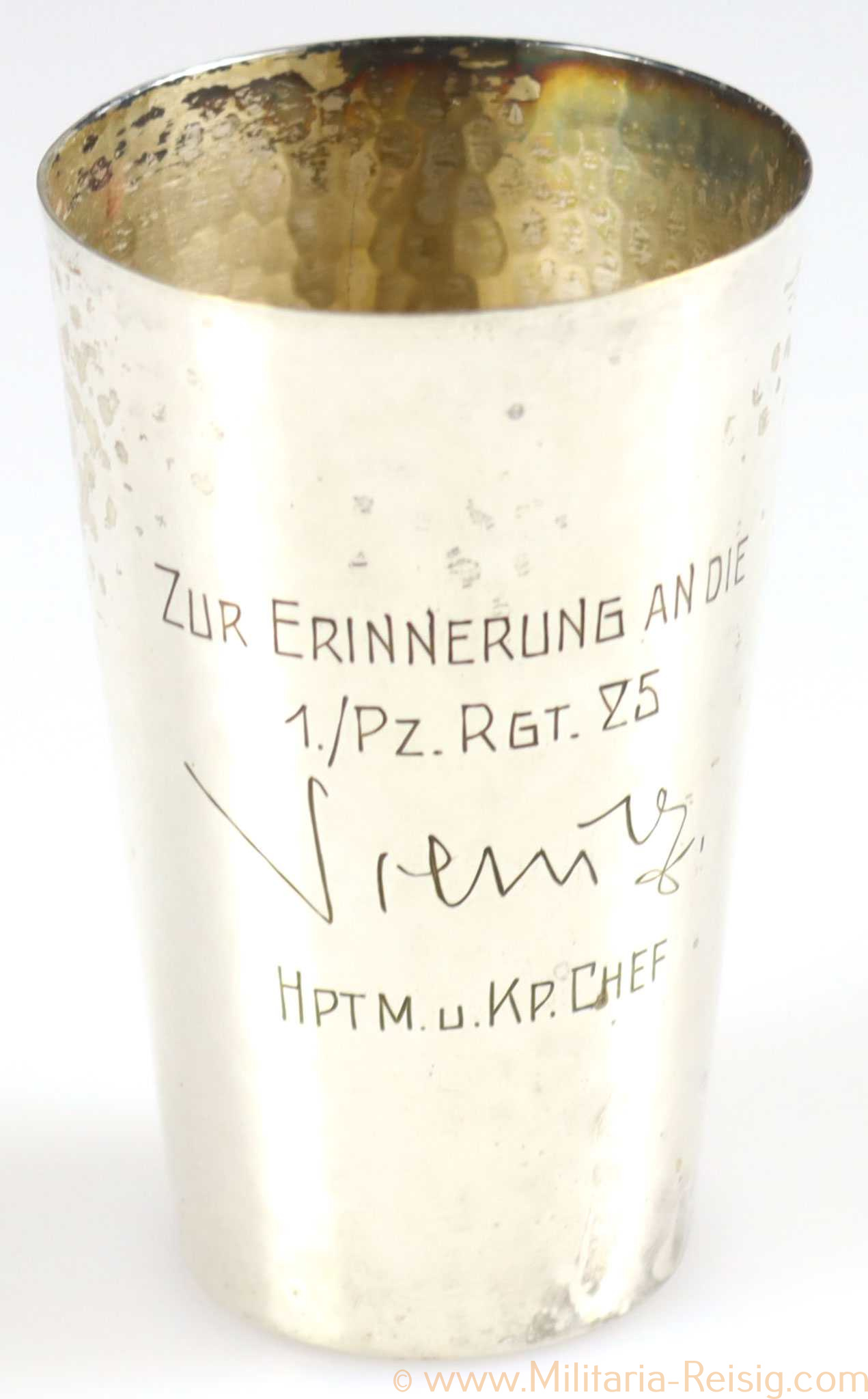 Silberner Erinnerungsbecher 1. Panzer-Regiment 25 - Adelbert Schulz, Hersteller WMF