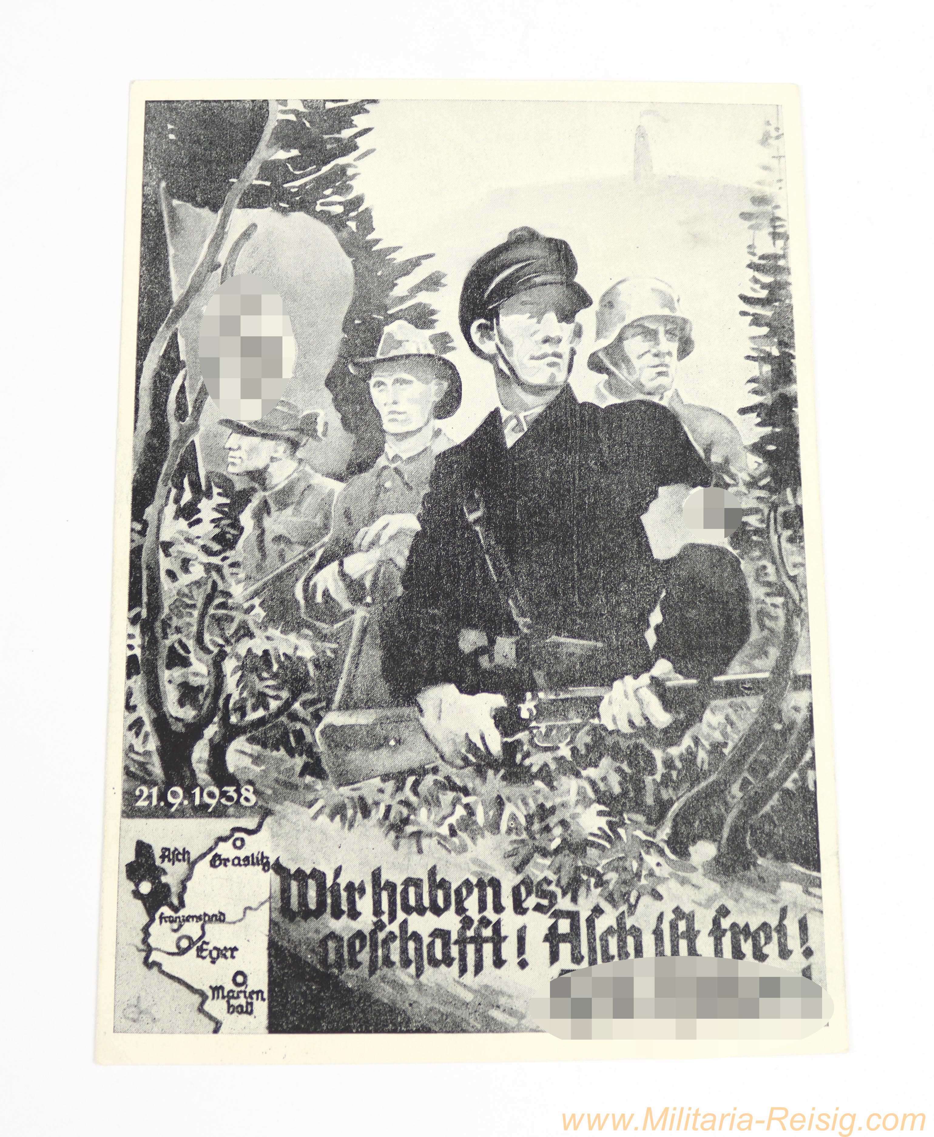 Propaganda-Postkarte "Wir haben es geschafft! Asch ist frei! Heil Hitler!" (21.9.1938)