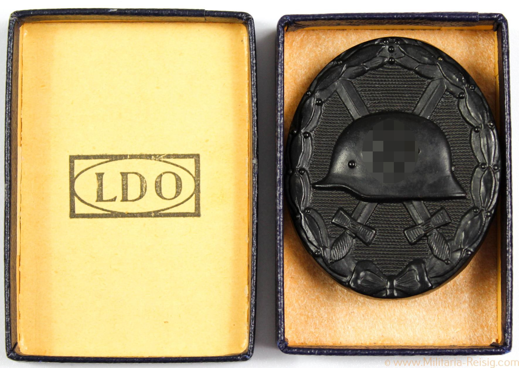 Verwundetenabzeichen in Schwarz 1939 in LDO-Schachtel, Hersteller L/11