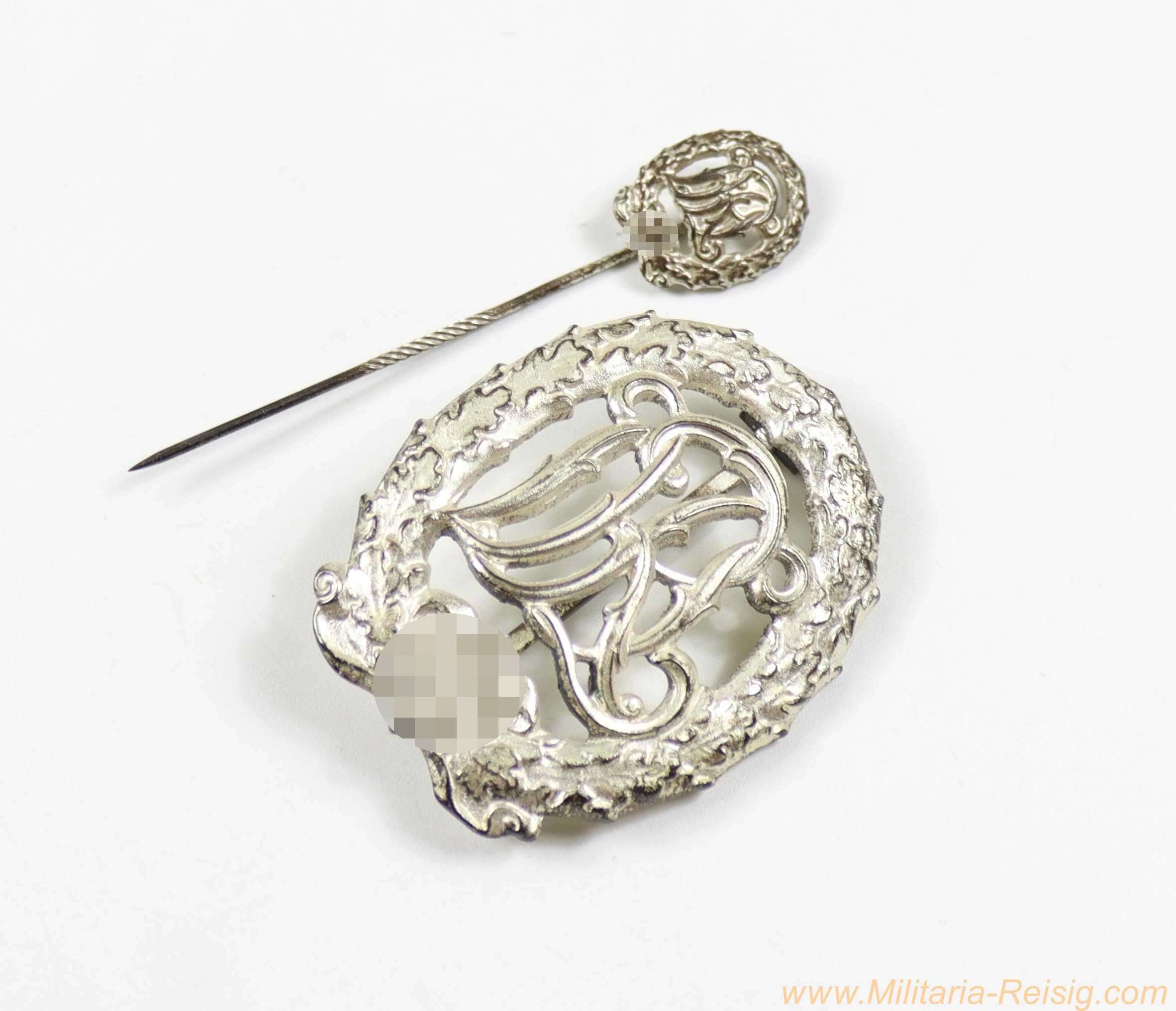 Deutsches Reichssportabzeichen DRL in Silber mit Miniaturnadel, Hersteller Wernstein, Jena