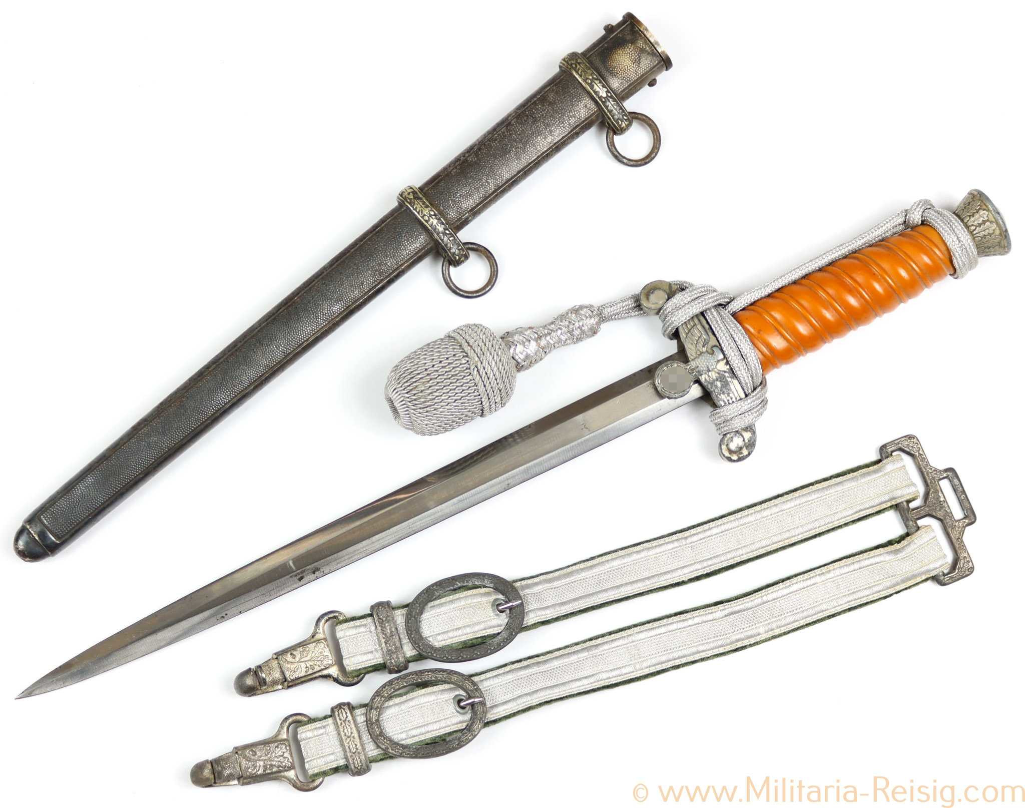 Heeres Offiziersdolch, Hersteller Richard Abraham Herder, Solingen mit Gehänge u. Portepee