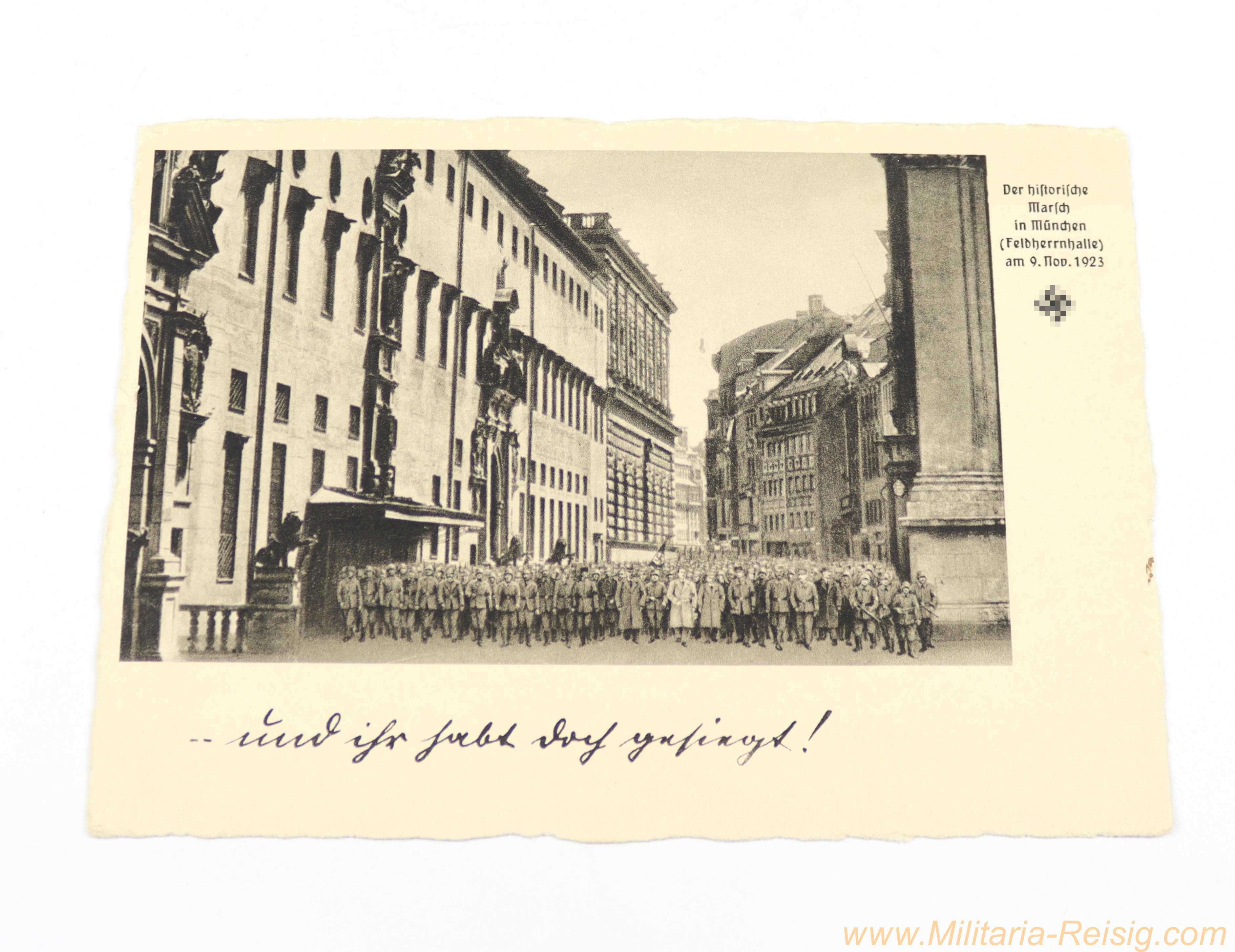 Propagandapostkarte – "... und ihr habt doch gesiegt!" – Historischer Marsch an der Feldherrnhalle, München, 9. November 1923