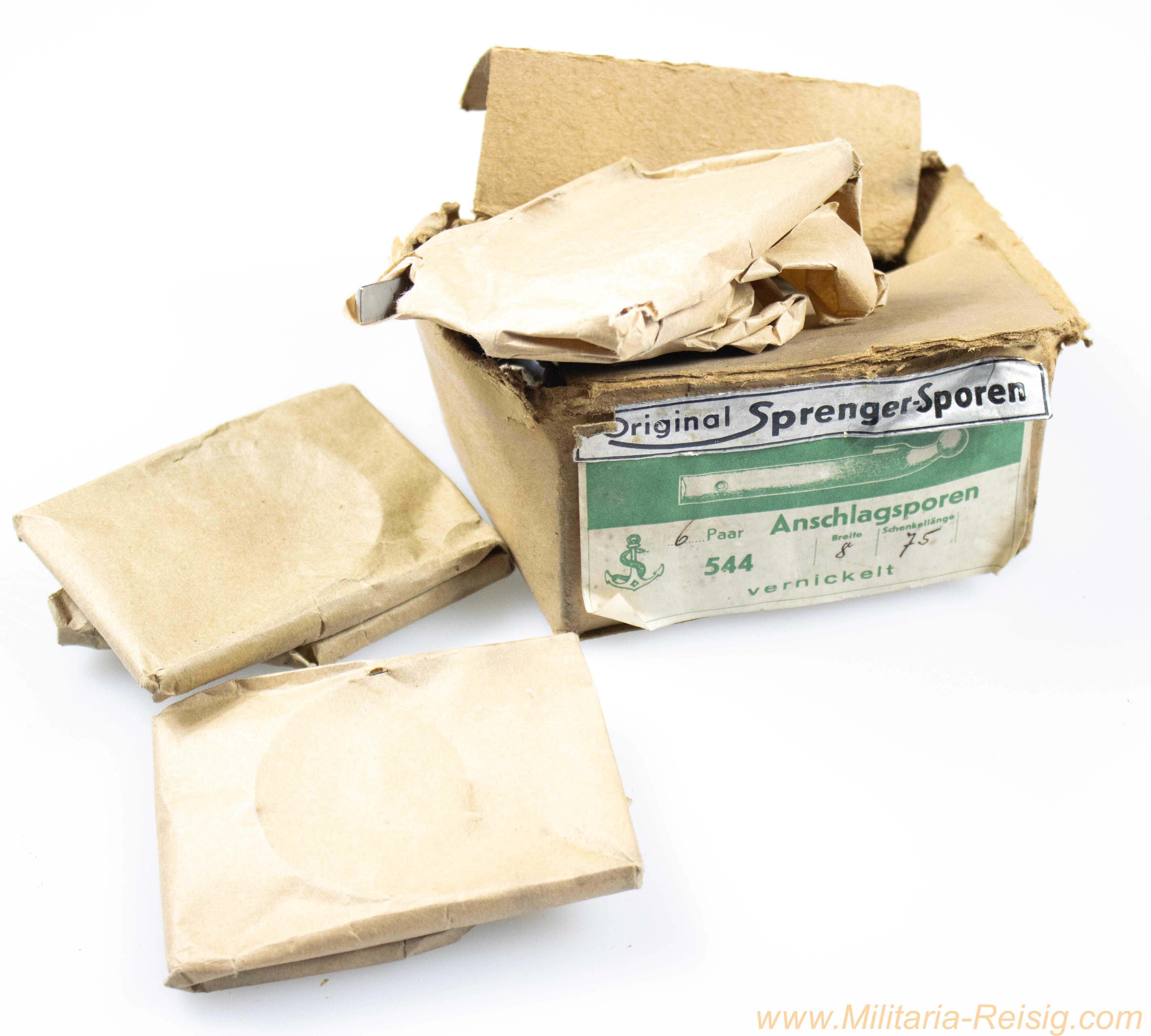 Wehrmacht Offizierssporen – vernickelt, original verpackt (Paar inkl. Nägel)