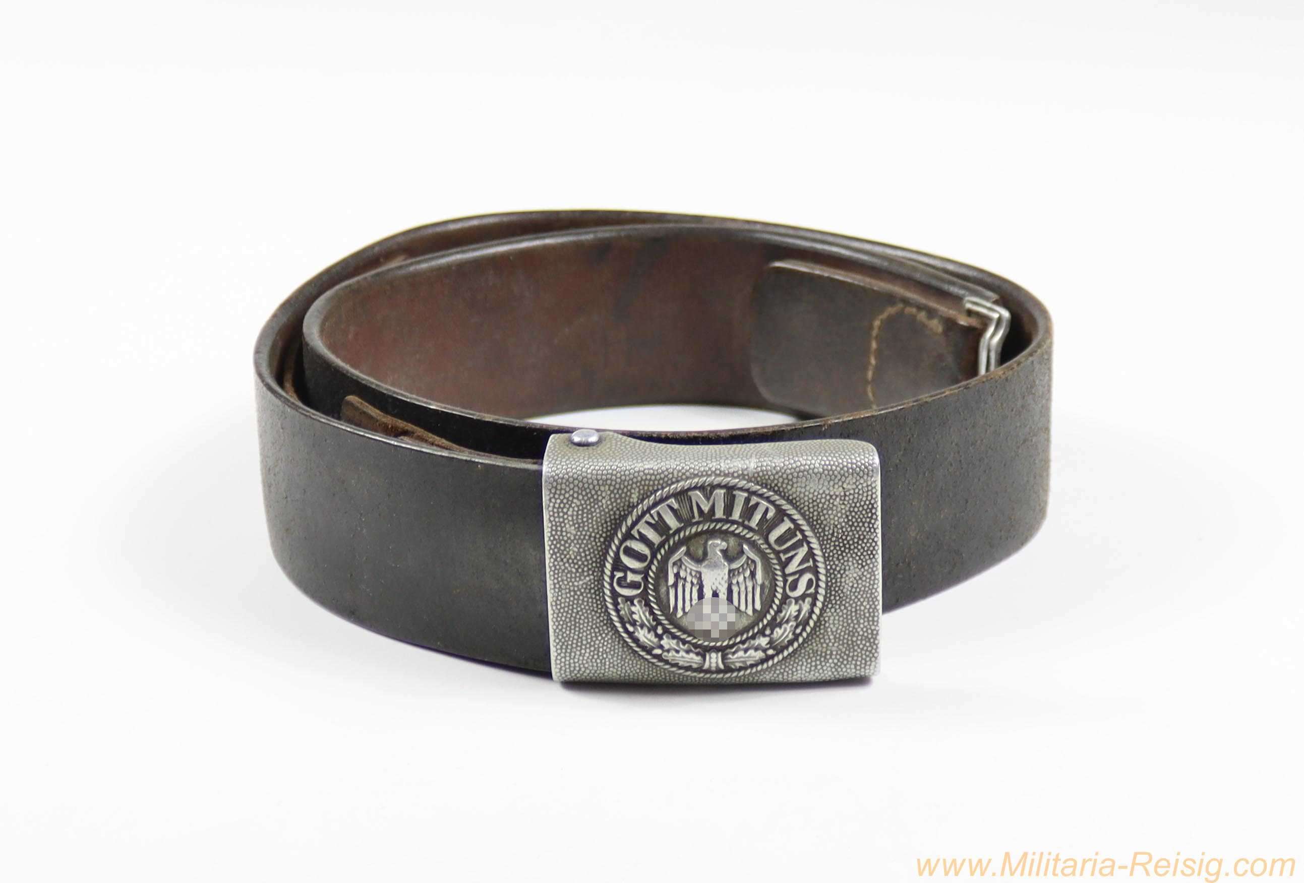 Wehrmacht Koppelschloss mit Lederzunge und Koppelriemen, Hersteller Hersteller L. u. F. 1936