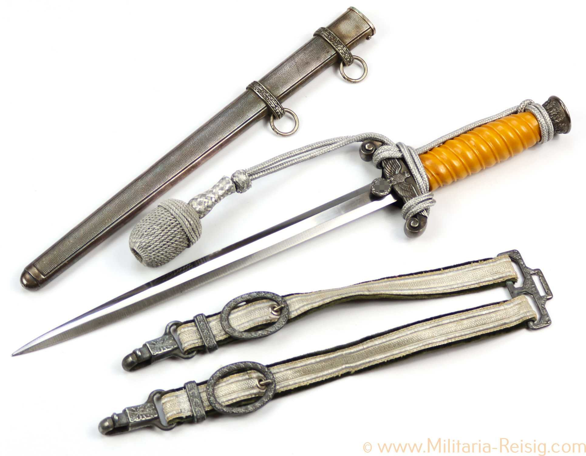 Heeres Offiziersdolch, Hersteller F. W. Höller, Solingen mit Gehänge u. Portepee