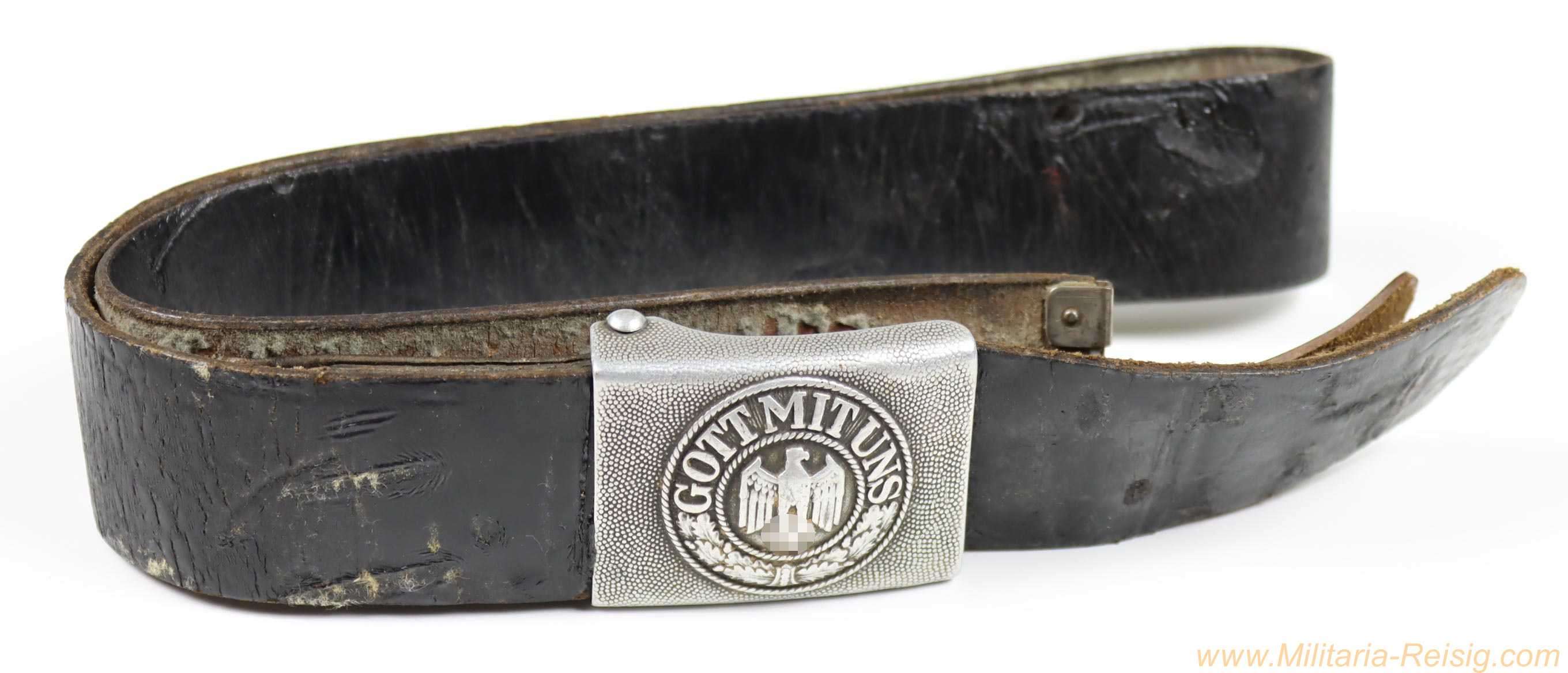 Wehrmacht Koppelschloss mit Lederzunge und Koppelriemen - 3./A.R.2