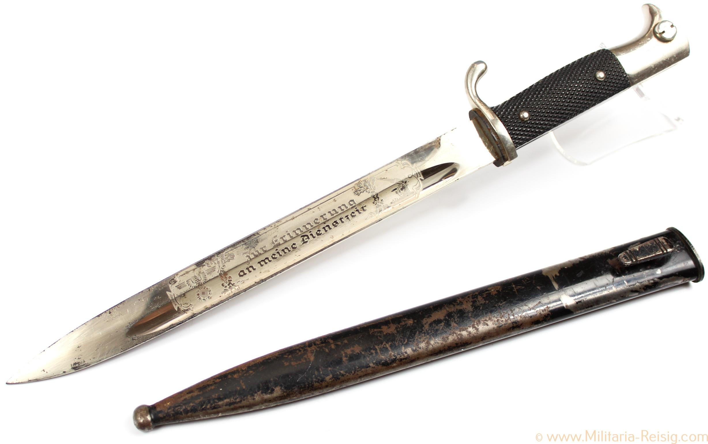 Extra Seitengewehr mit Klingenätzung, "Zur Erinnerung an meine Dienstzeit" - Flak