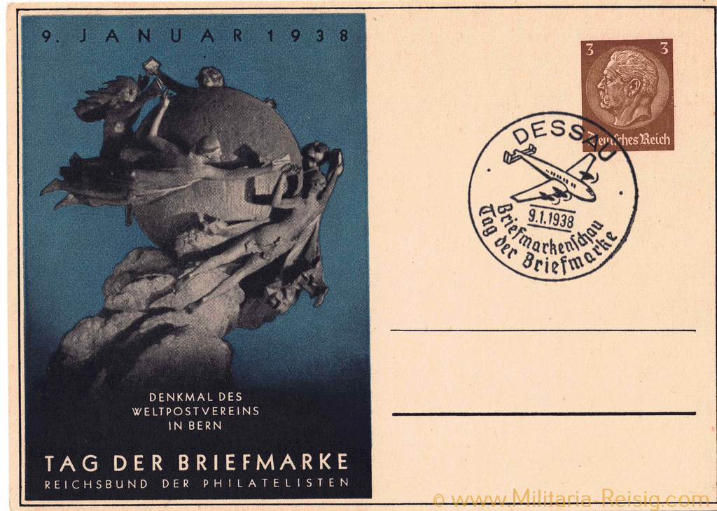Postkarte "Tag der Briefmarke", 9 Januar 1938