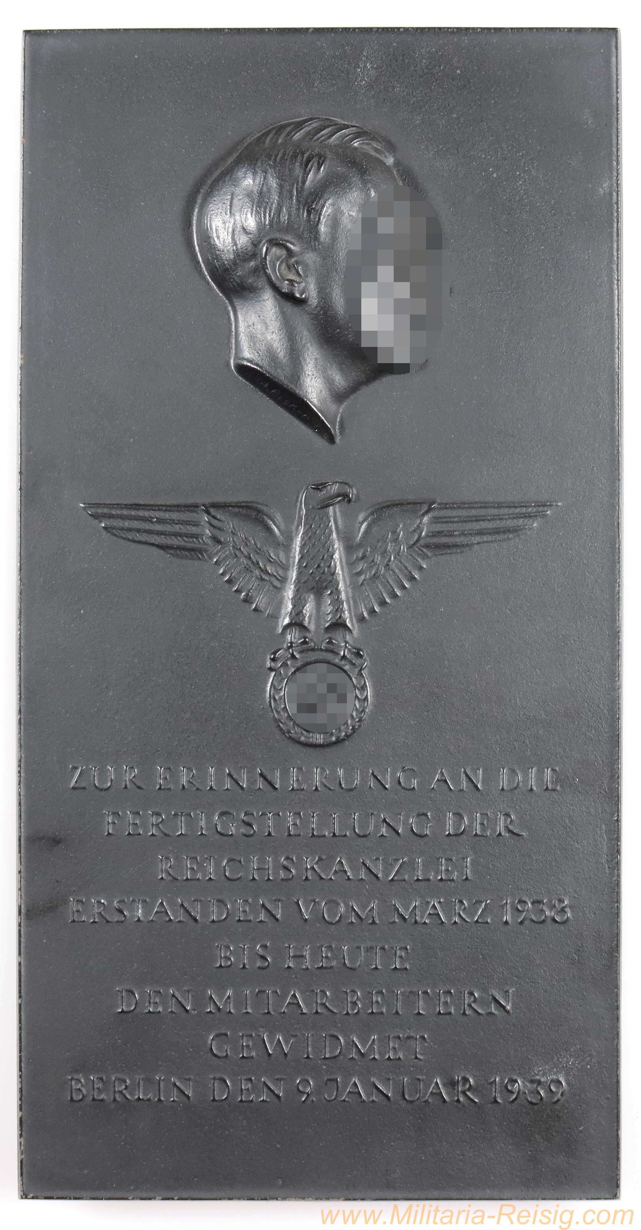 Erinnerungsplakette an die Fertigstellung der Reichskanzlei 1938, Künstler A. Breker