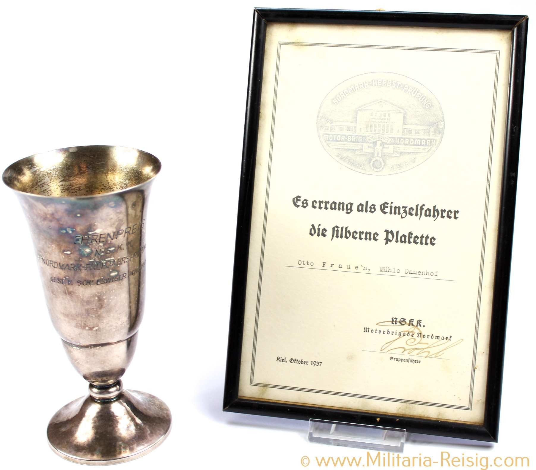 NSKK Ehrenpreis und Verleihungsurkunde