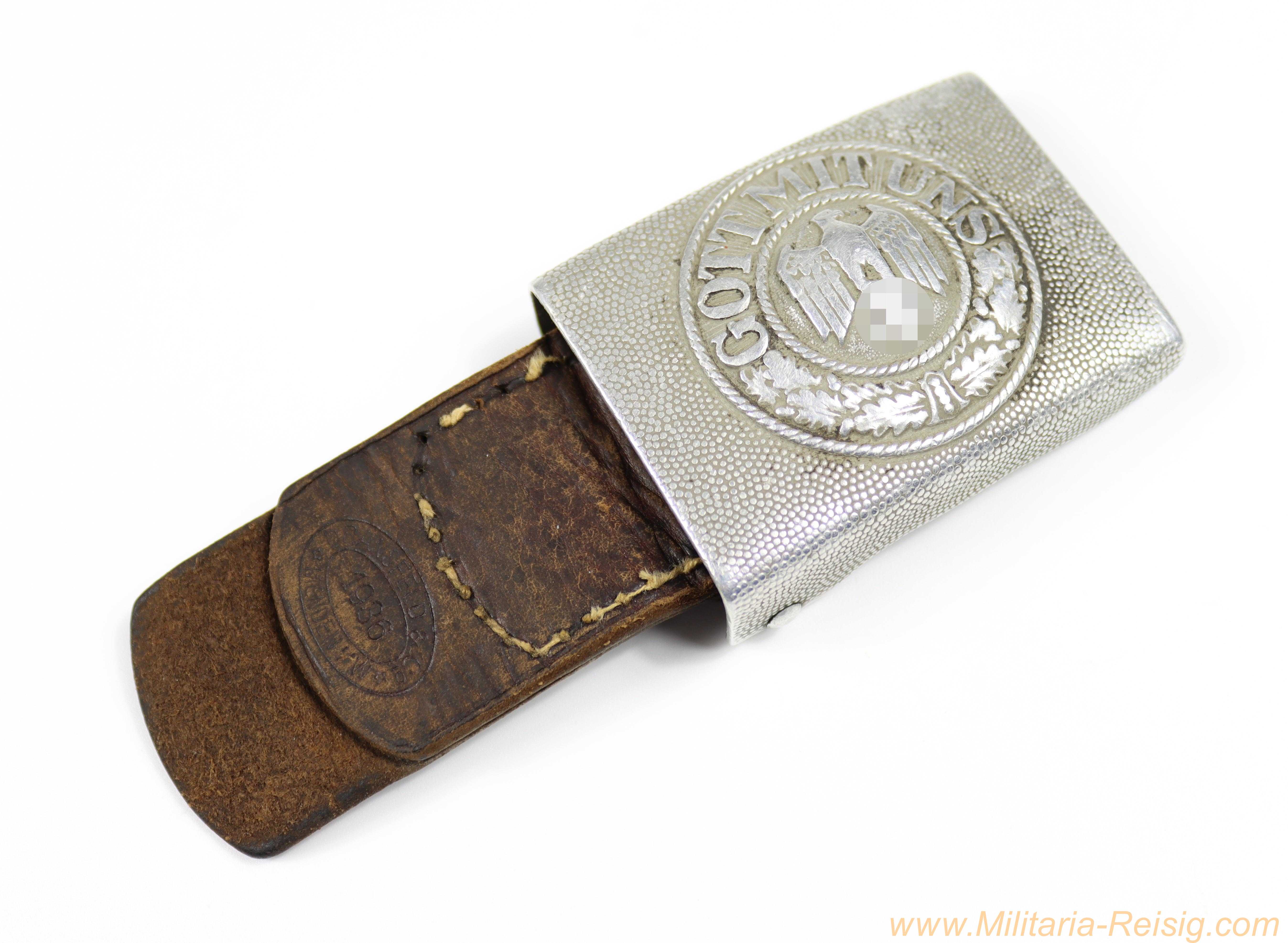 Wehrmacht Koppelschloss mit Lederzunge, Dransfeld & Co Menden/W. 1936
