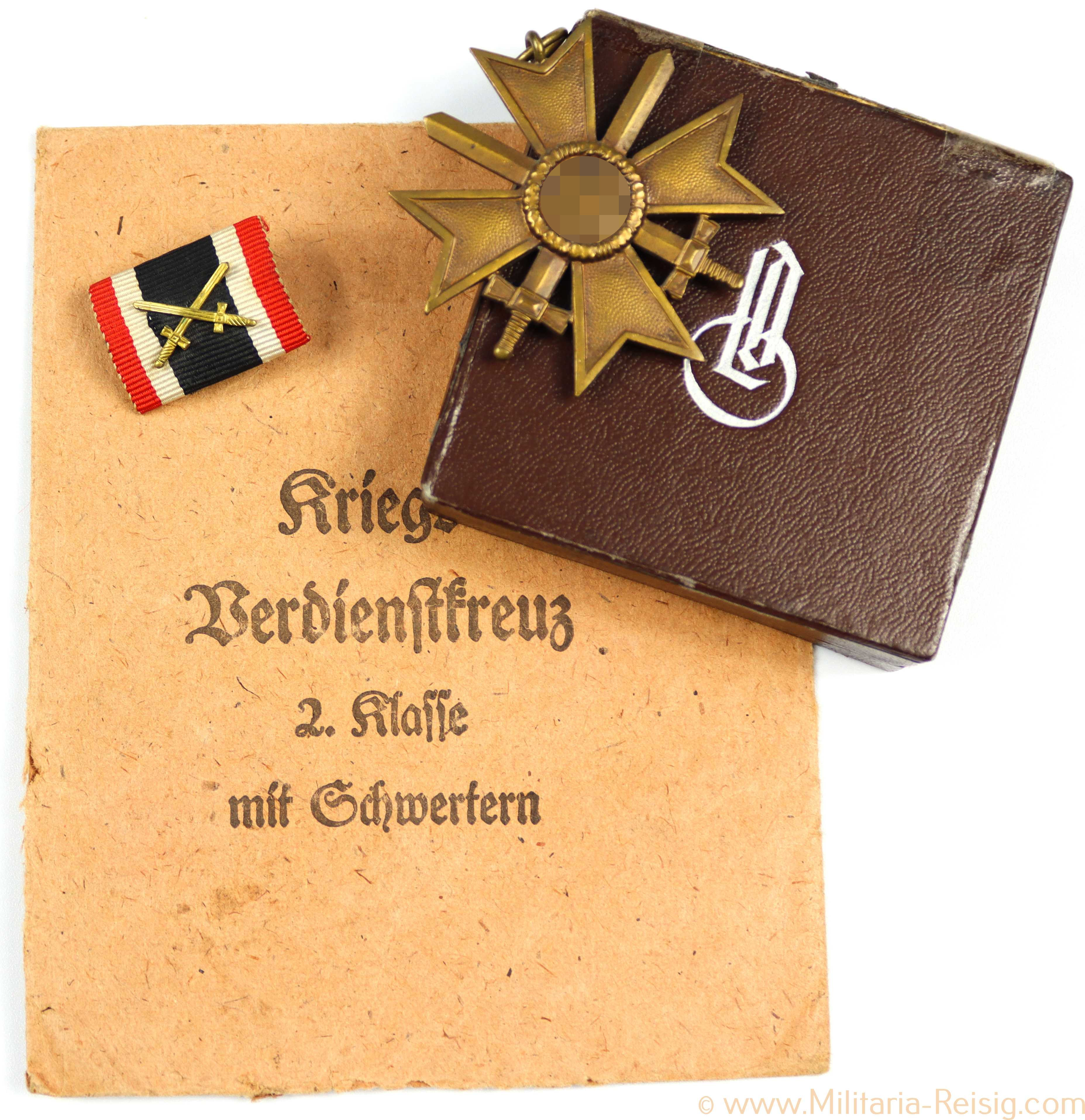 Kriegsverdienstkreuz 2.Klasse mit Schwertern im LDO Etui 1. Form + Verleihungstüte