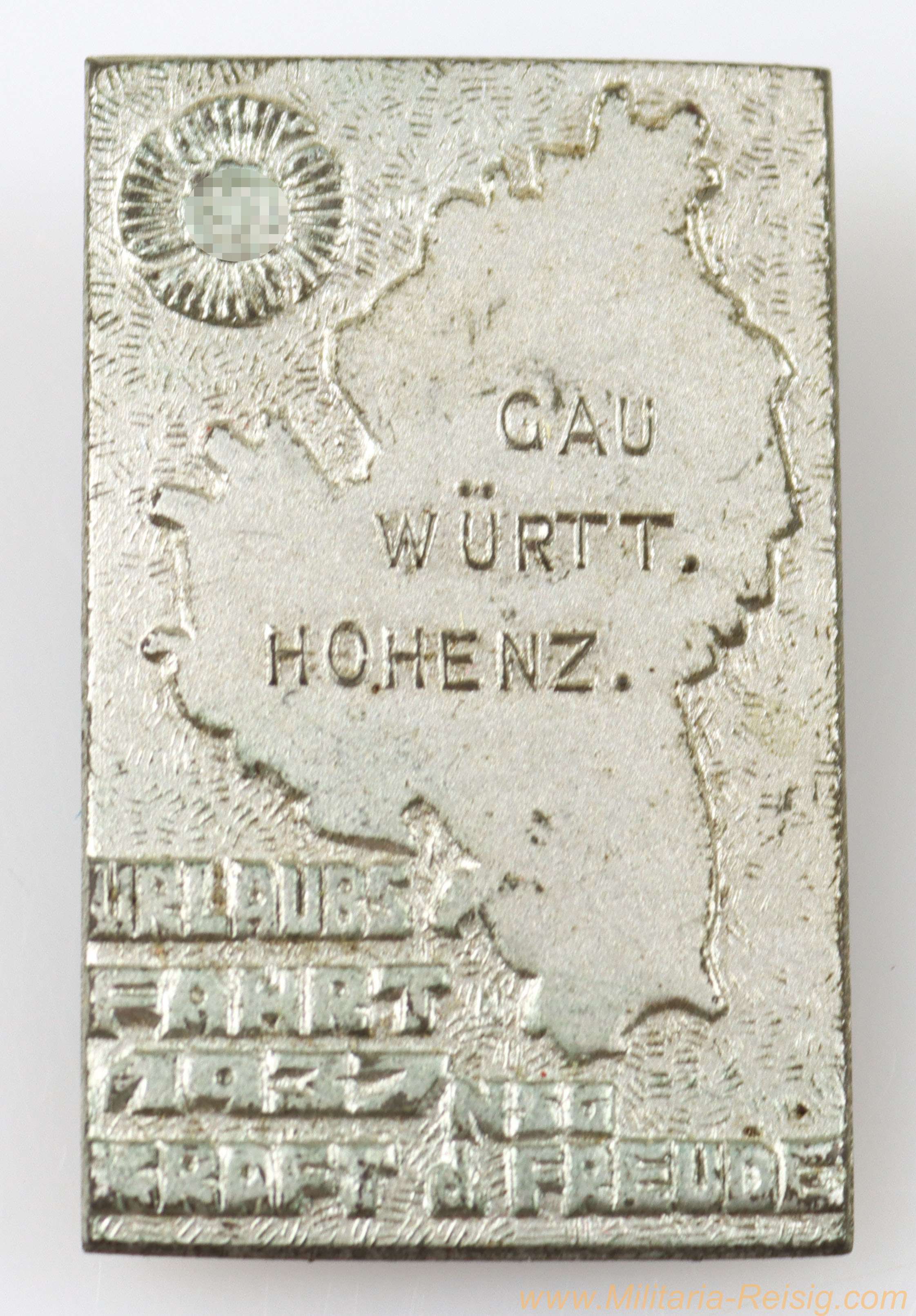 Abzeichen Urlaubsfahrt 1937 NSG Kraft durch Freude Abzeichen, Gau Württemberg-Hohenzollern