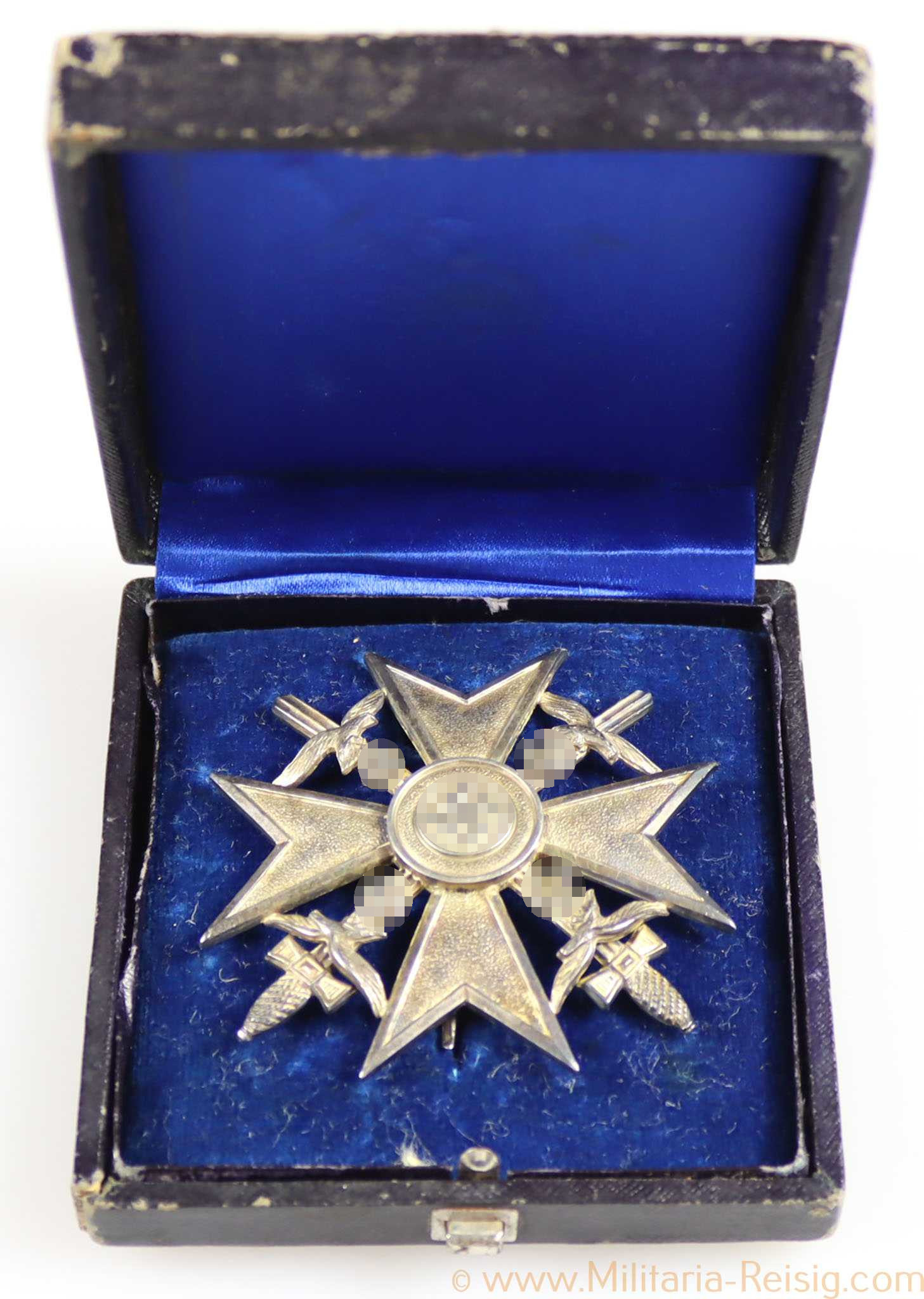 Spanienkreuz mit Schwertern in Silber im Etui, Hersteller C.E. Juncker, Berlin