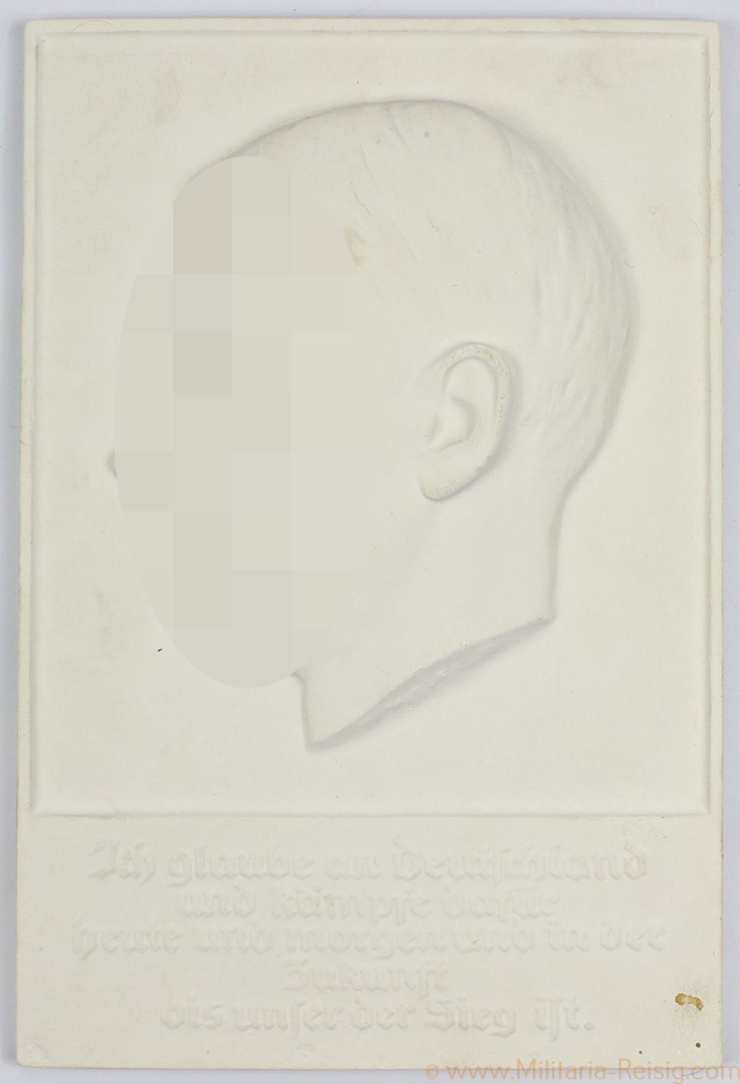 Plakette / Wandrelief "Adolf Hitler" aus Gips, Hersteller W. Wolff 