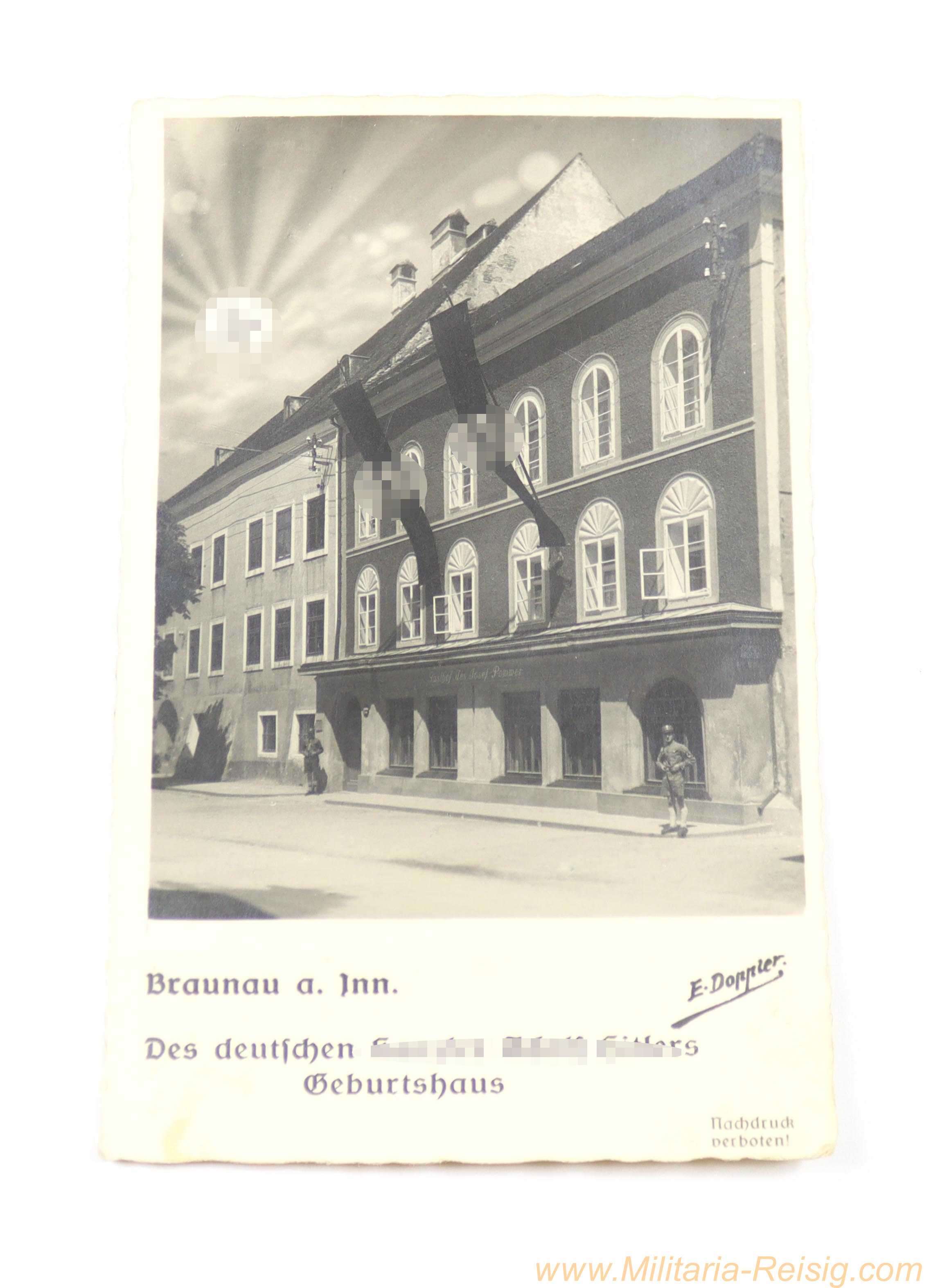 Fotopostkarte "Braunau a. Inn – Des deutschen Kanzler Adolf Hitlers Geburtshaus"