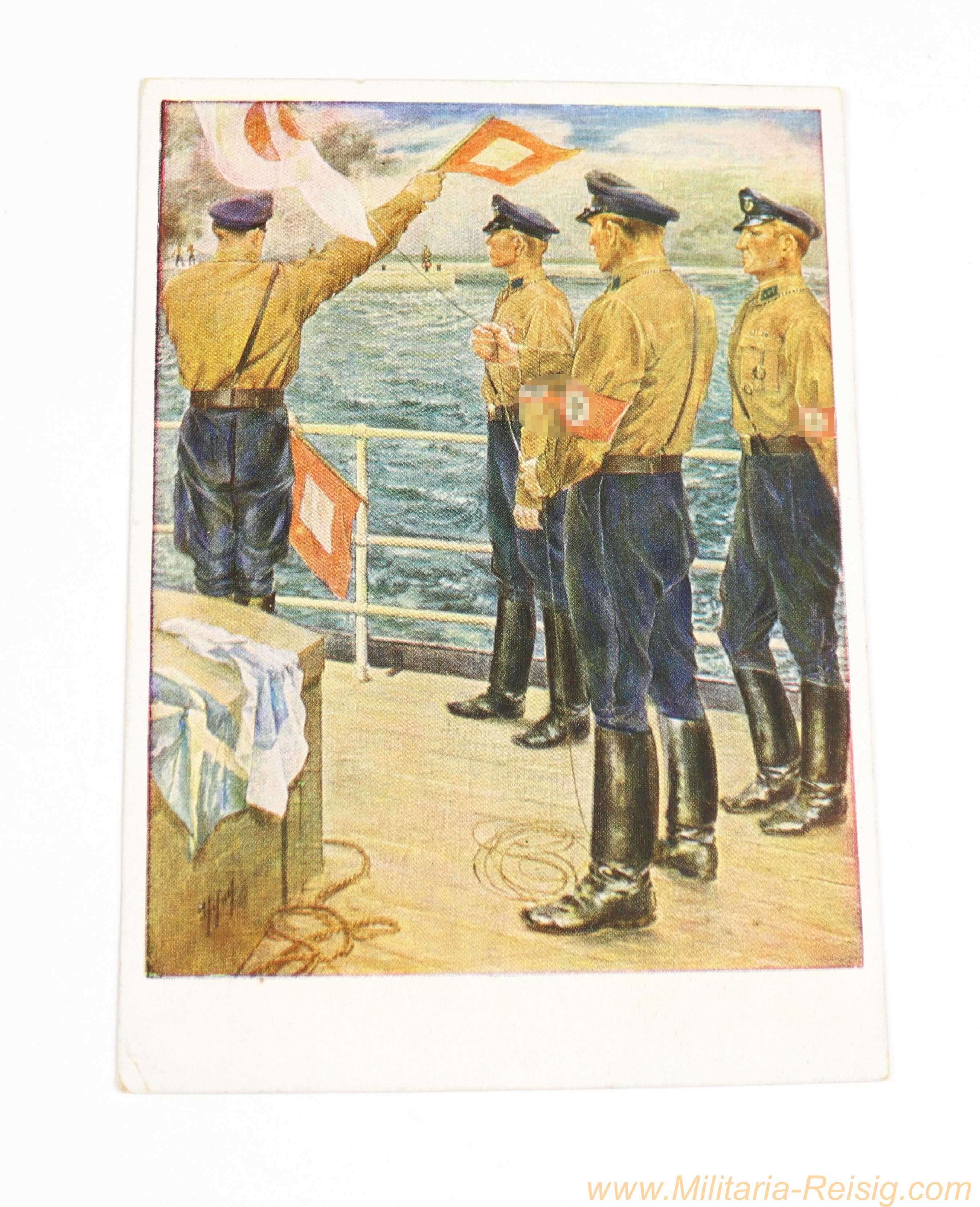 III. Reich Propaganda-Postkarte "Die Marine SA übt" 