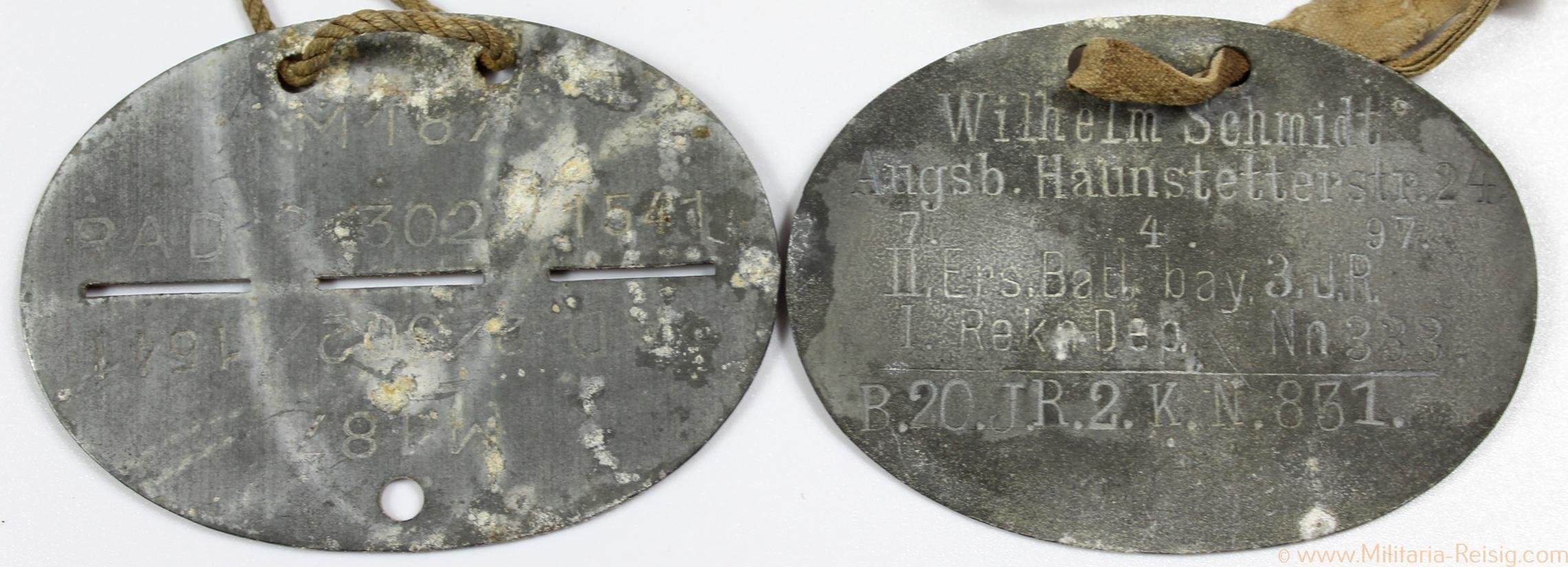 2 Erkennungsmarken eines Soldaten - 1. Weltkrieg und 2. Weltkrieg