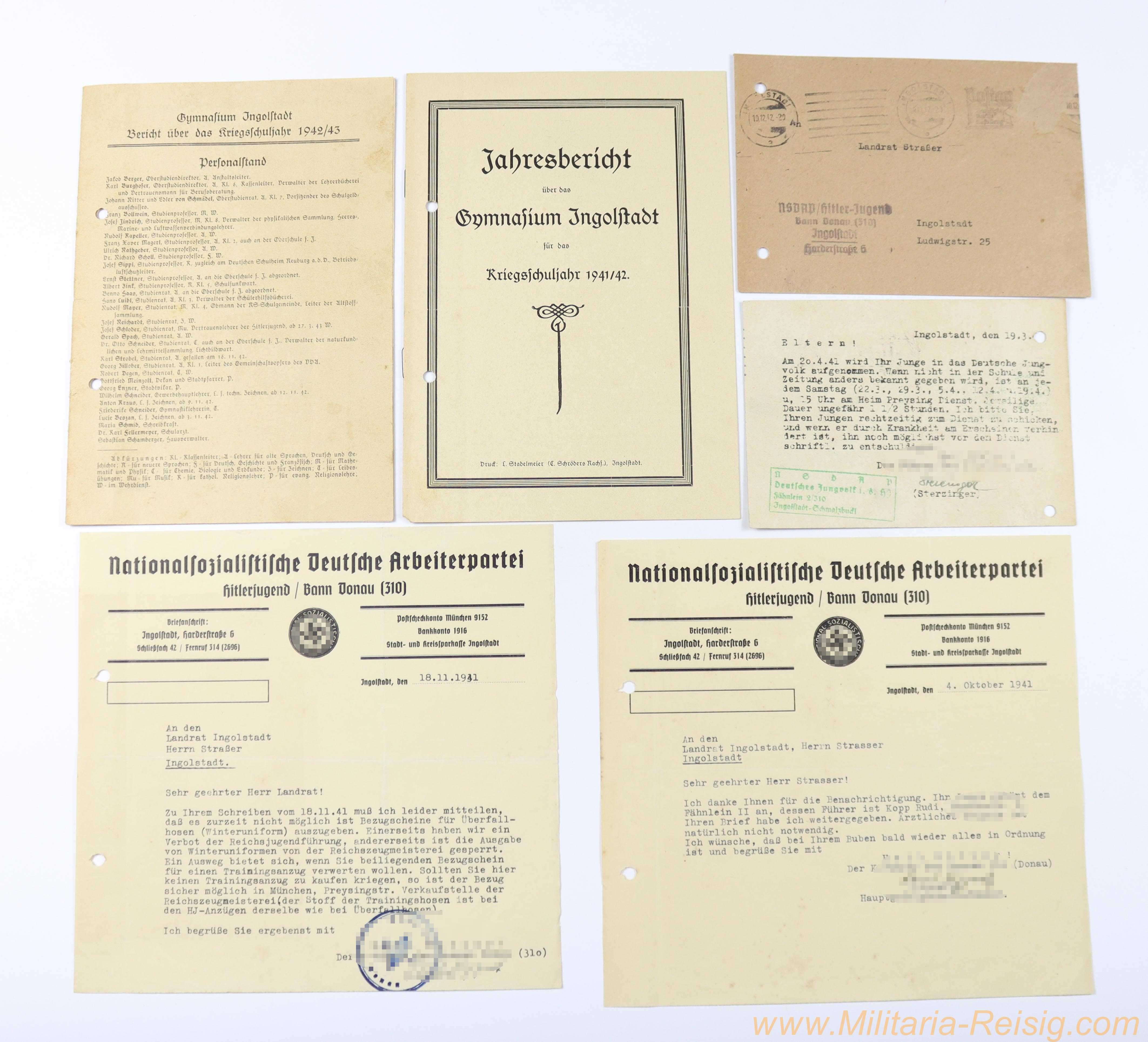 Dokumentennachlass Hitler-Jugend / NSDAP Bann Donau und Gymnasium Ingolstadt 1941–1943