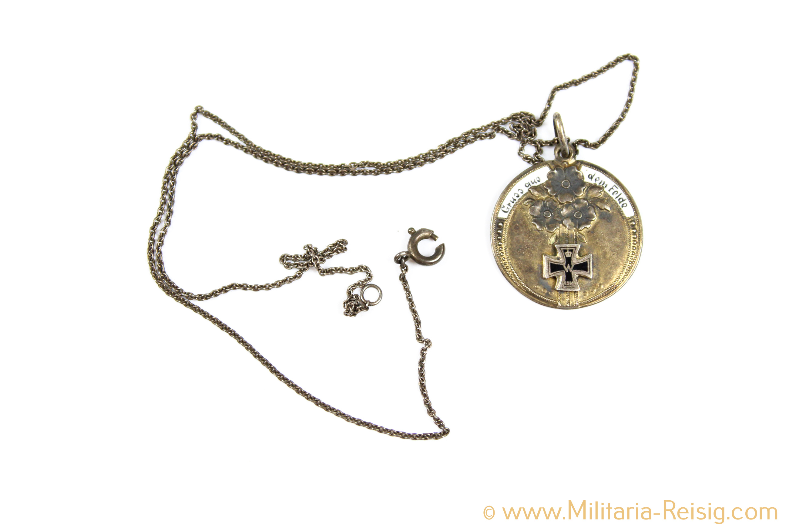 Patriotische Medaille "Gruss aus dem Felde", EK-Motiv 1914, 800er Silber