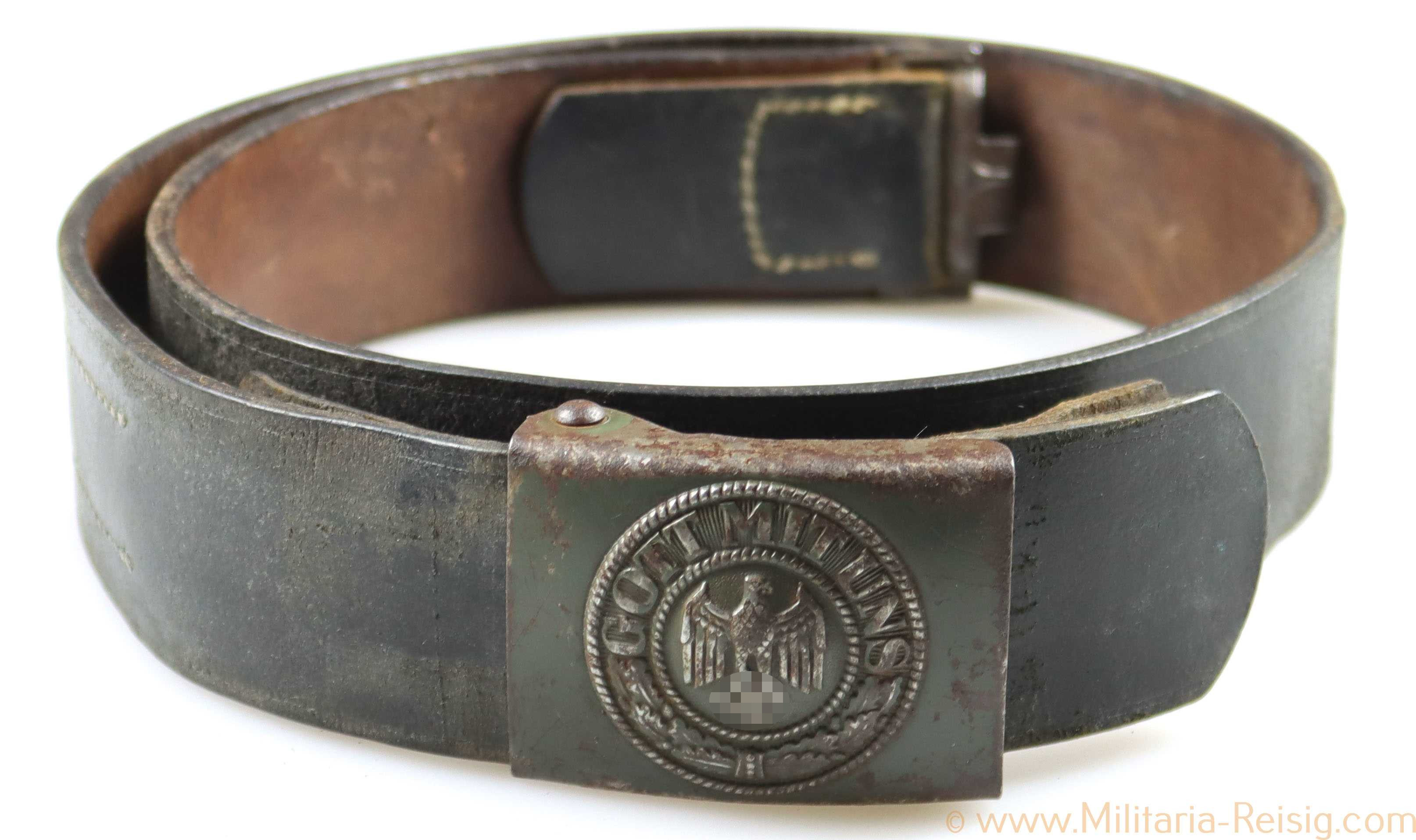 Wehrmacht Koppelschloss mit Lederzunge und Koppelriemen, Hersteller B&N 42