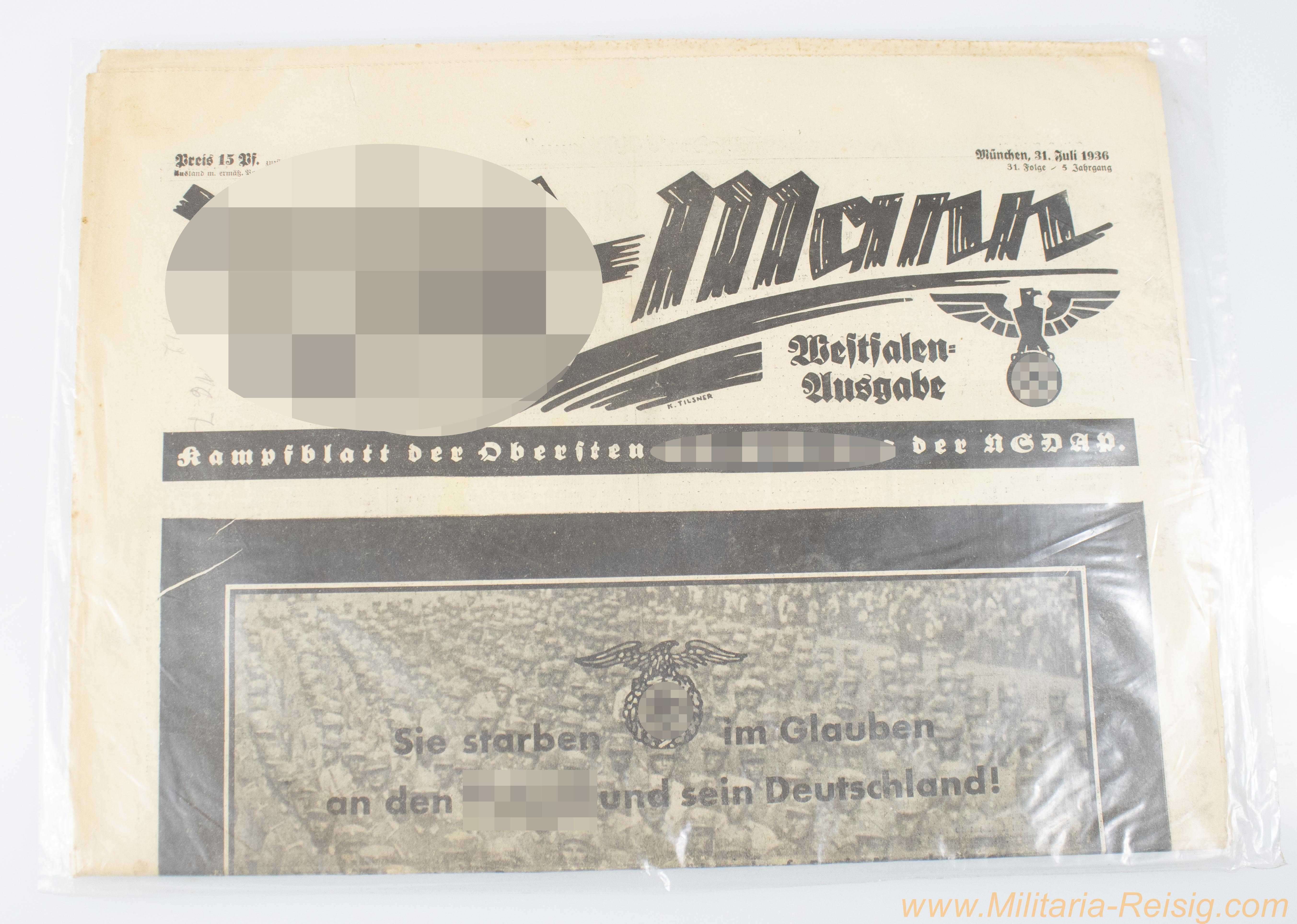 Wochenzeitung "Der SA-Mann", 31. Juli 1936 (31. Folge / 5. Jahrgang)