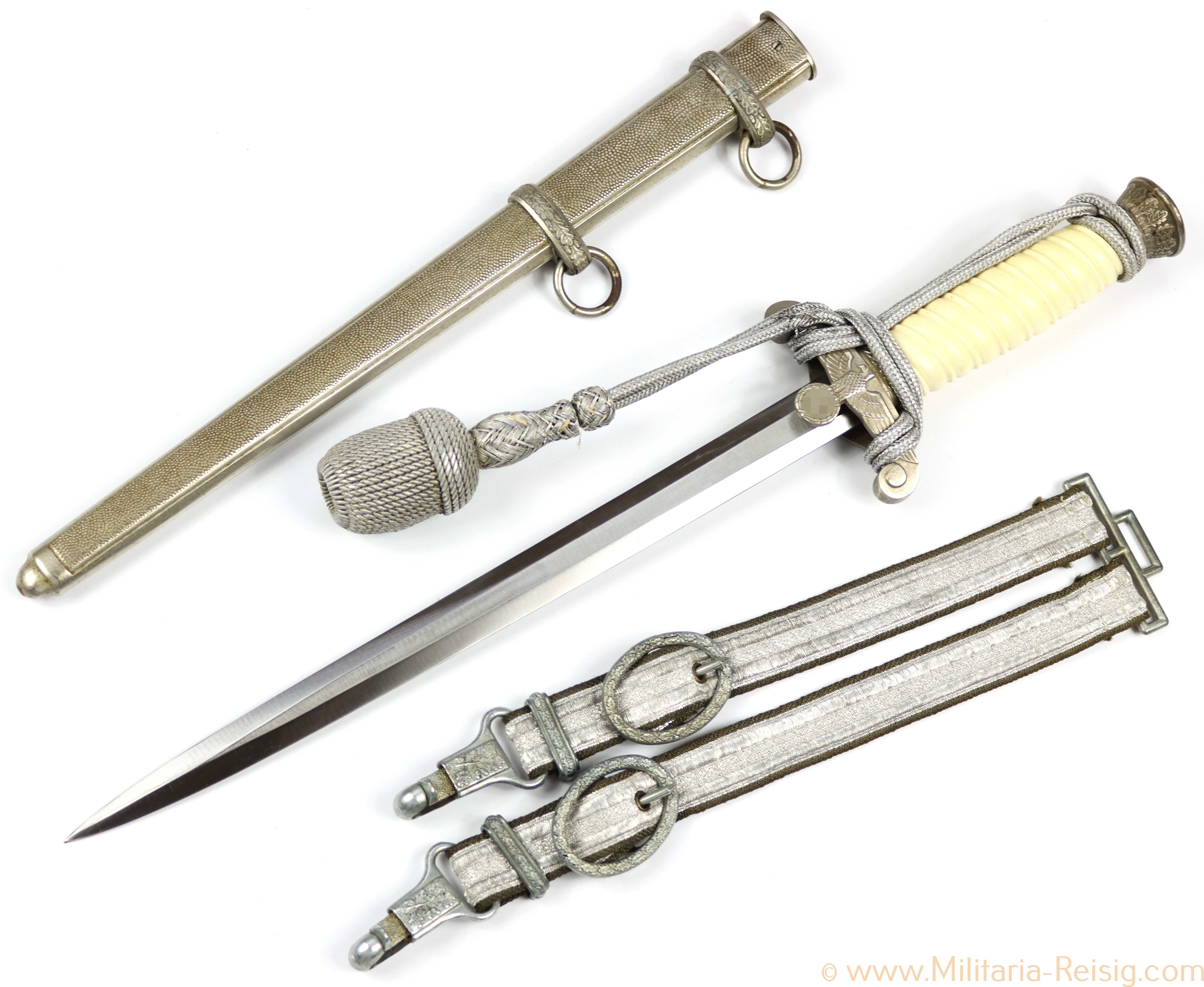 Heeres Offiziersdolch, Hersteller Anton Wingen Jr., Solingen mit Gehänge u. Portepee