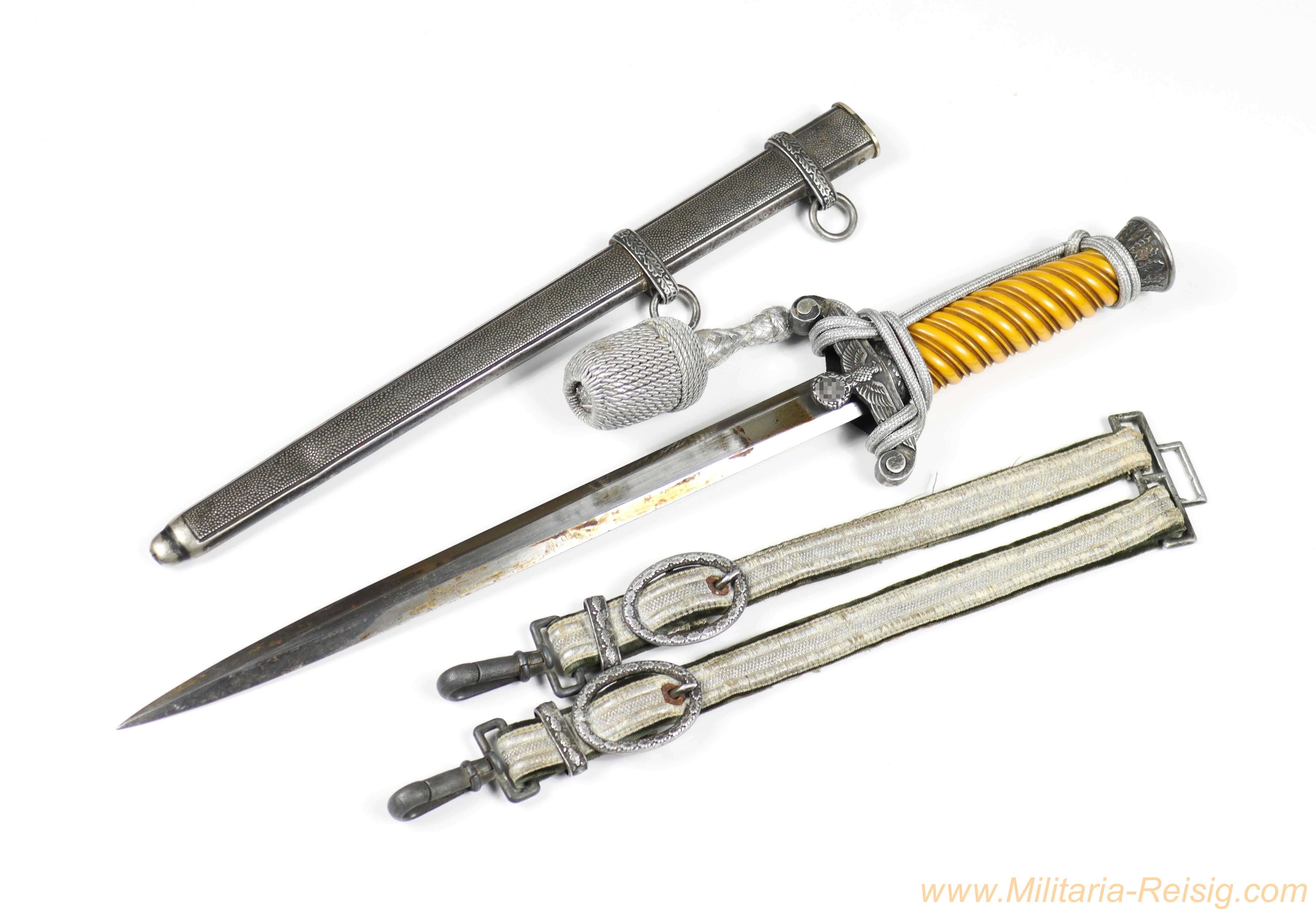 Früher Heeres-Offiziersdolch mit Gehänge und Portepee - Hersteller SMF, Solingen