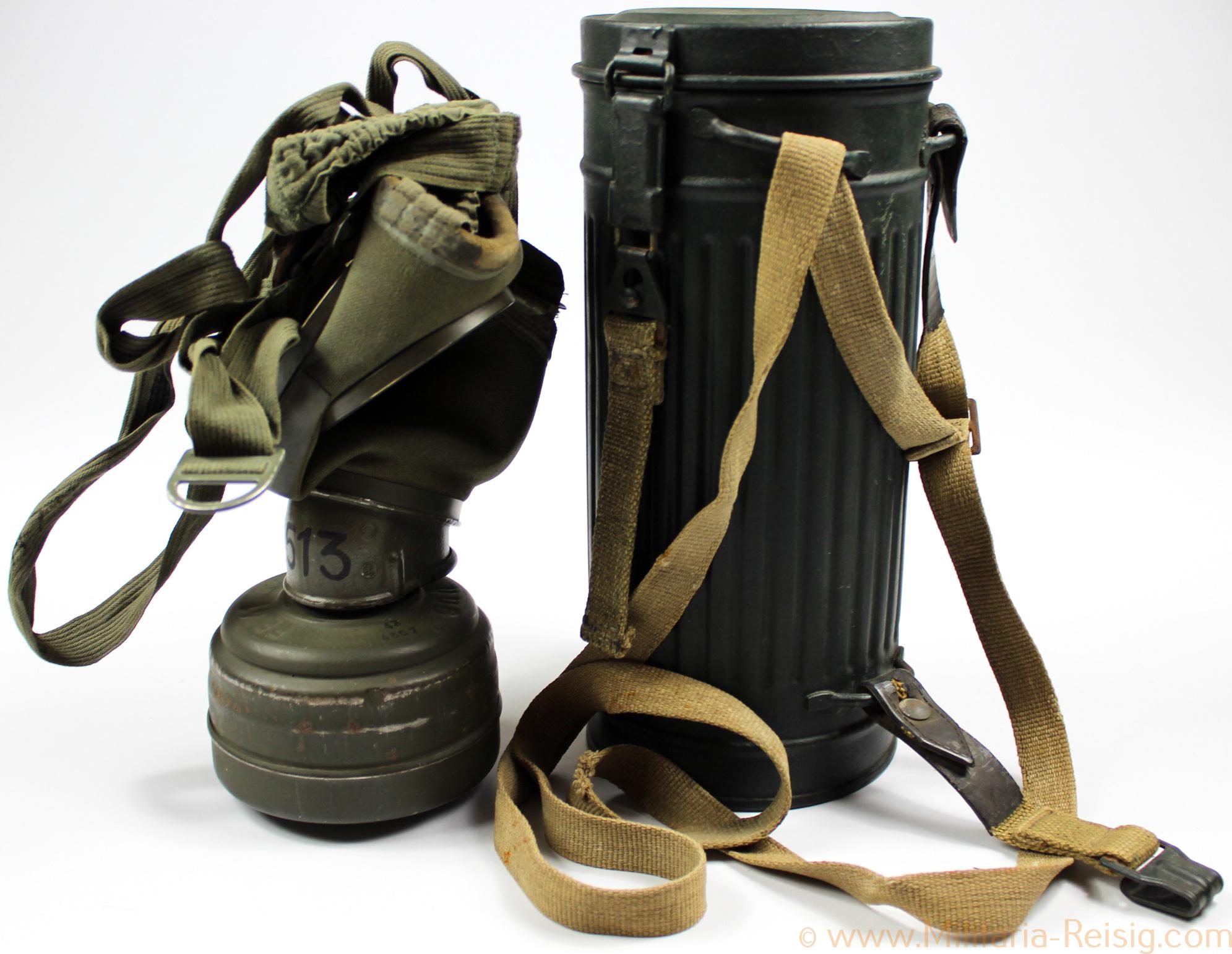 Gasmaske der Luftwaffe im Behälter, Modell GM-30 1938, Hersteller Auer