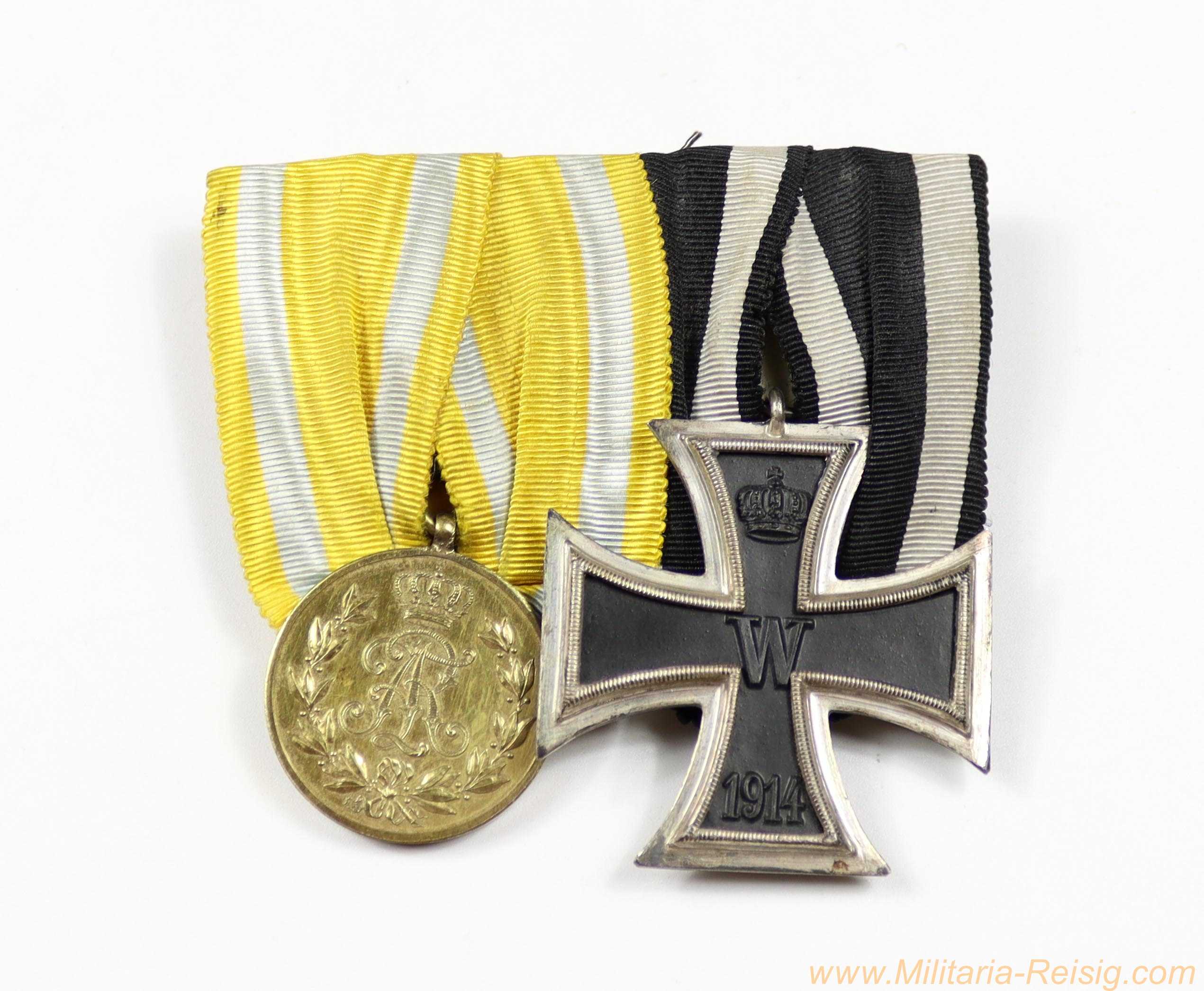 2er Ordensspange – Eisernes Kreuz 2. Klasse 1914 und Sachsen Friedrich-August-Medaille in Bronze
