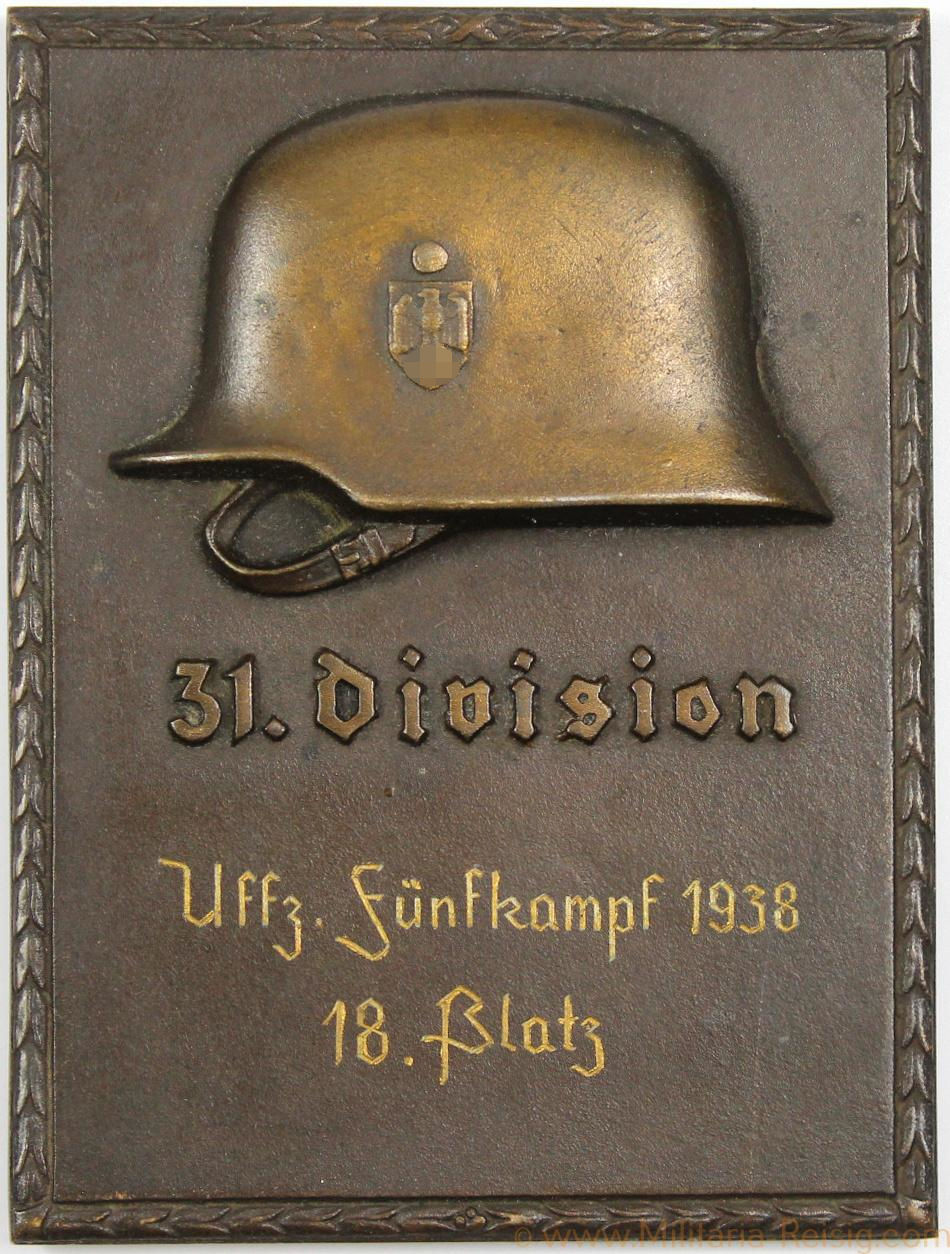 Siegerplakette im Fünfkampf in Braunschweig 1938 - 31. Division 