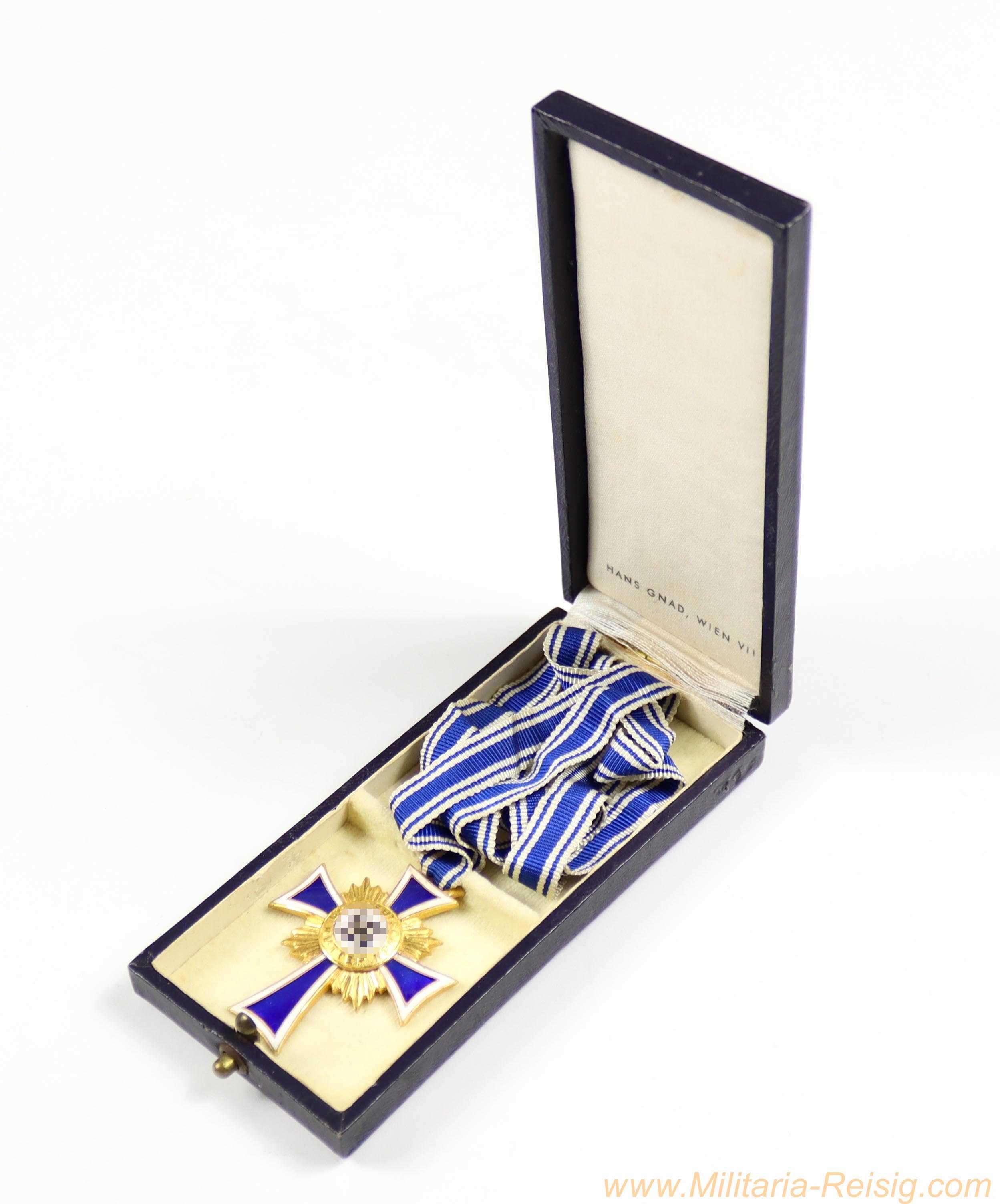 Ehrenkreuz der Deutschen Mutter in Gold im Etui, Hersteller Hans Gnad, Wien