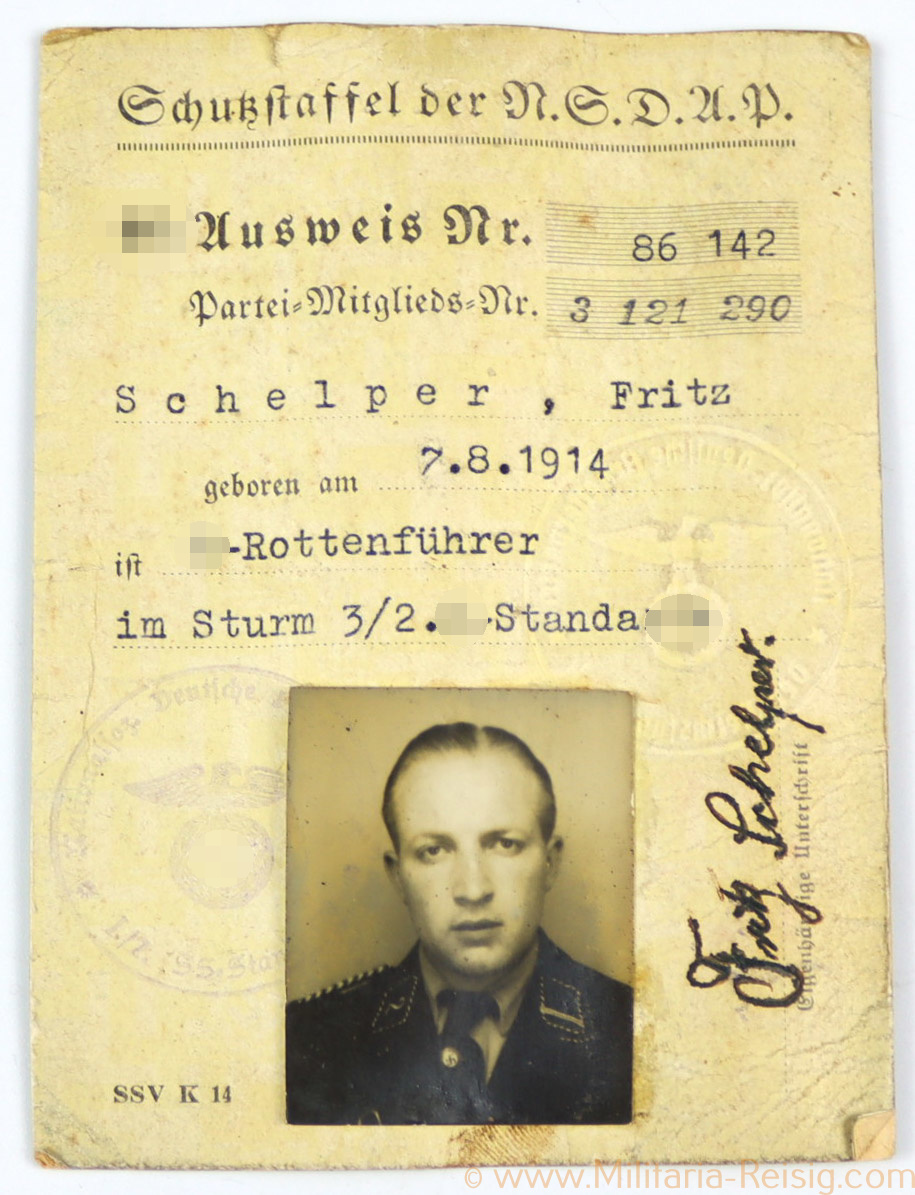 SS Ausweis, Sturmbann 3/2, SS-StandarteSS Ausweis eines Rottenführers, Sturmbann 3/2, SS-Standarte