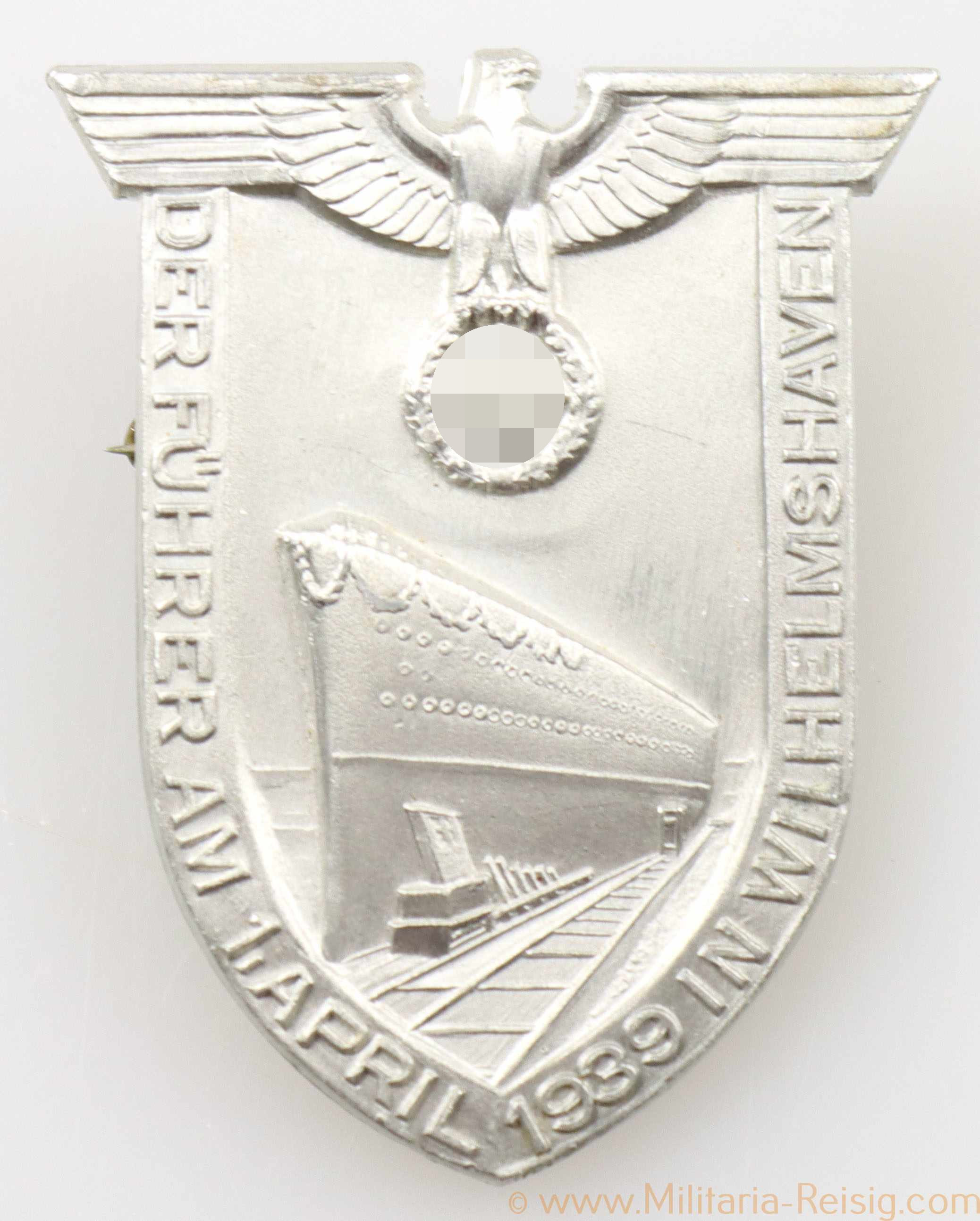 Abzeichen "Der Führer am 1. April 1939 in Wilhelmshaven", Hersteller RZM M1/35