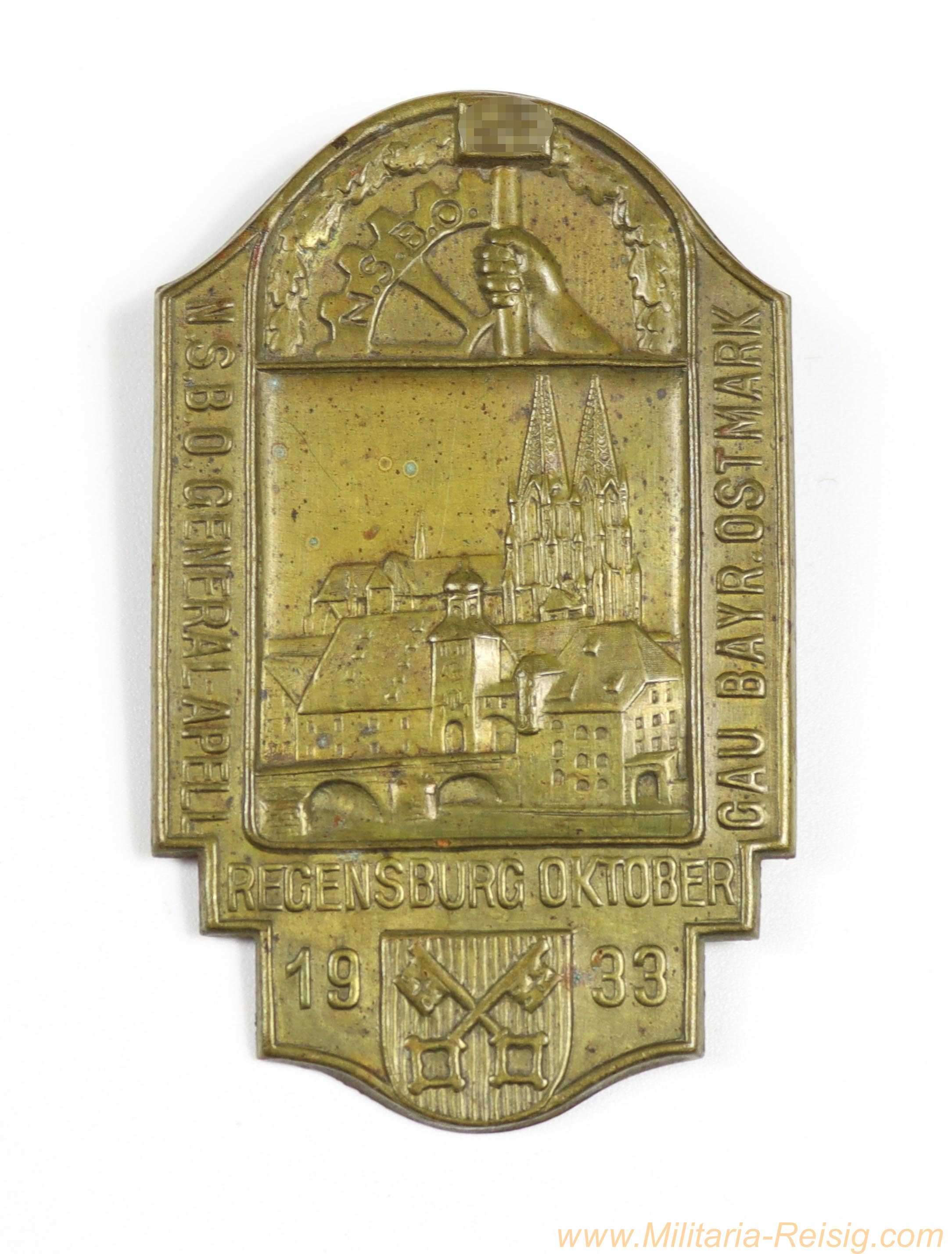 Abzeichen - "N.S.B.O. Generalappell Gau Bayer. Ostmark - Regensburg Oktober 1933"