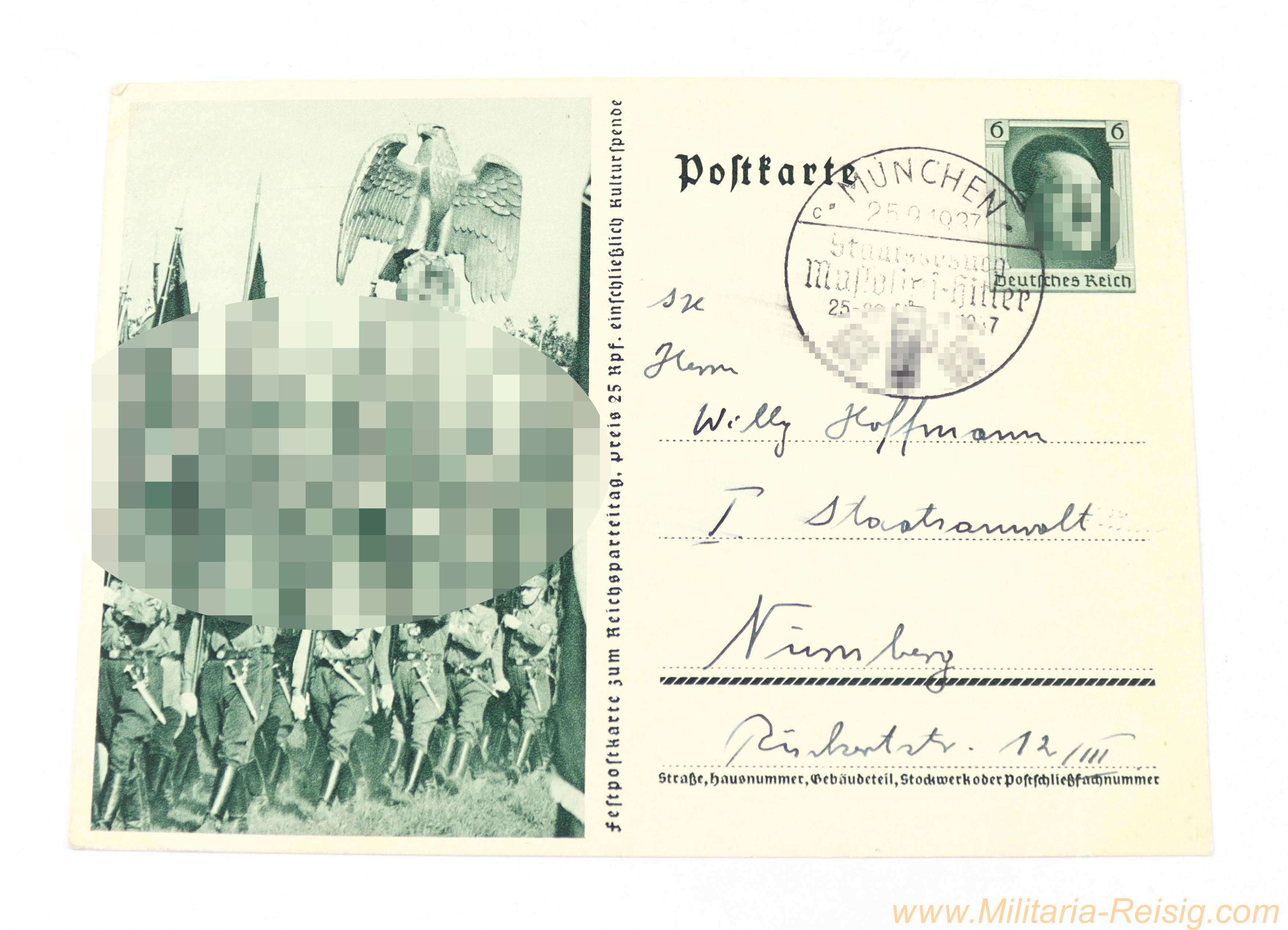 Reichsparteitag 1937 – gelaufene Festpostkarte mit Sonderstempel München