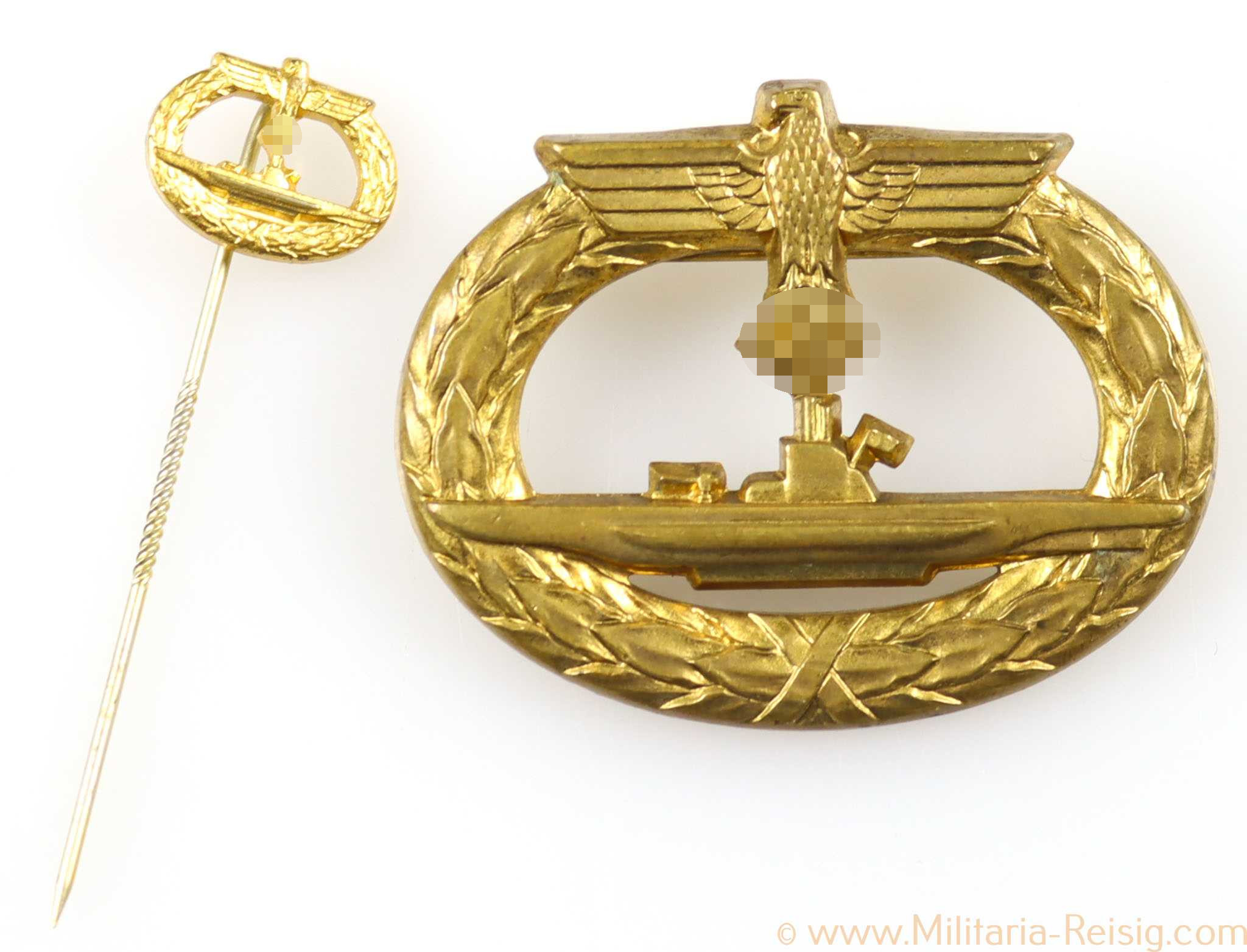 U-Boot-Kriegsabzeichen 1939 und Miniatur, Hersteller Wilhelm Deumer, Lüdenscheid