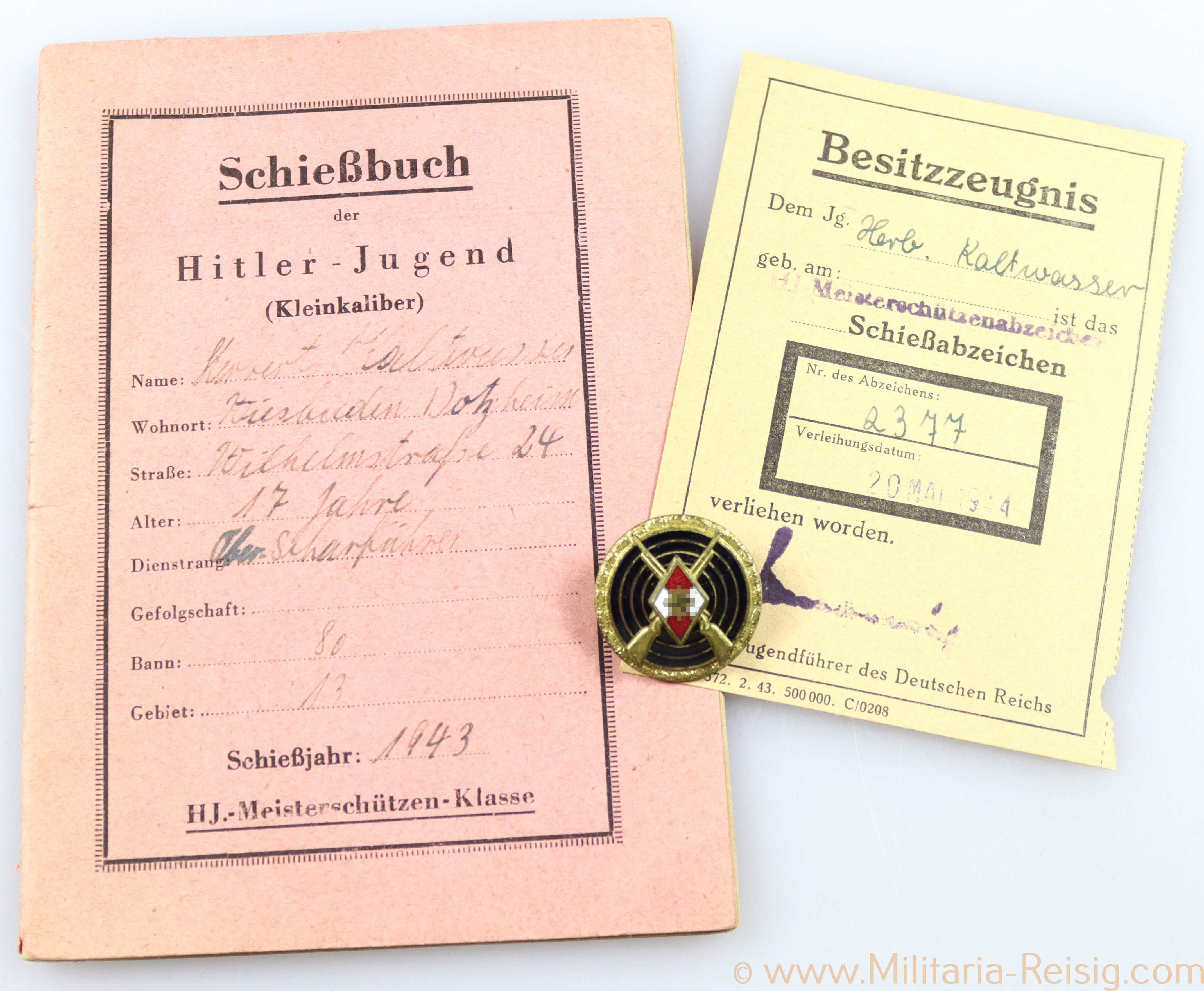 HJ Schießauszeichnung für Meisterschützen mit Schießbuch und Urkunde