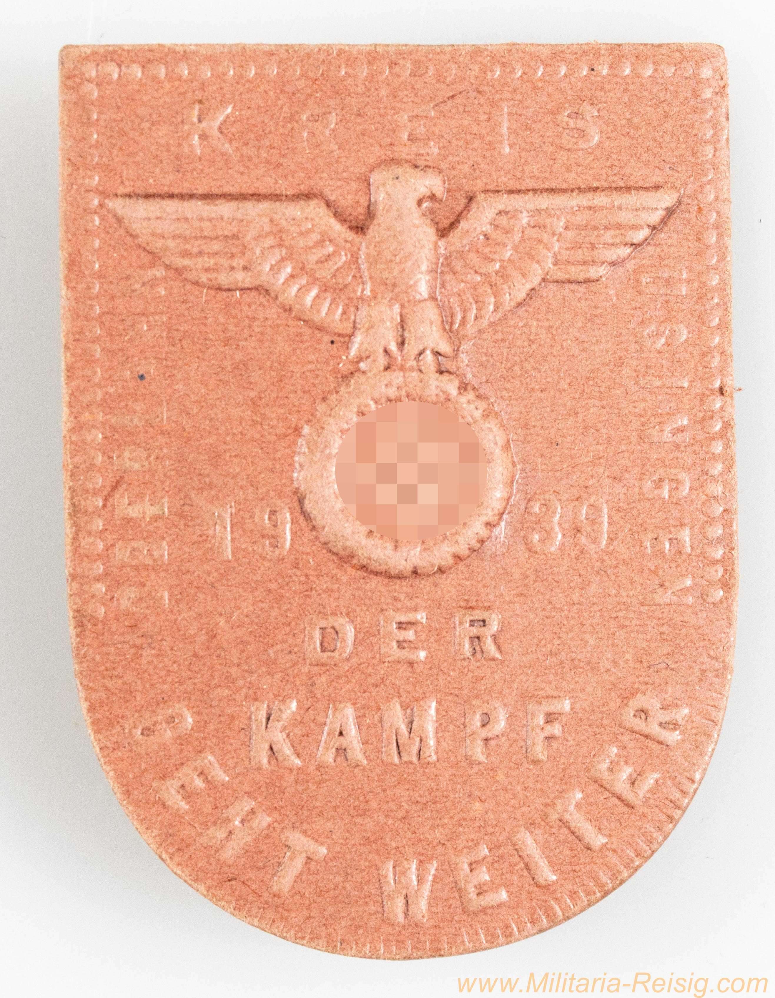 Pappabzeichen "Der Kampf geht weiter 1939" Kreis Oberlahn Usingen