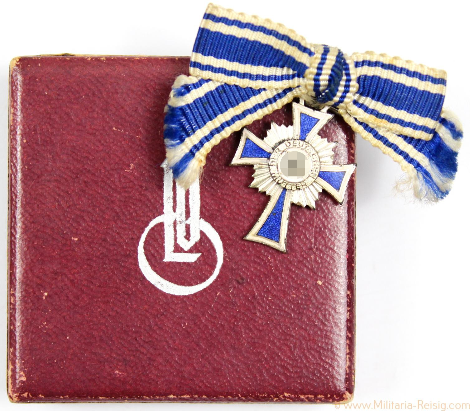 Miniatur Mutterkreuz 2.Stufe Silber, Herst. L/11 im LDO Etui 1. Form