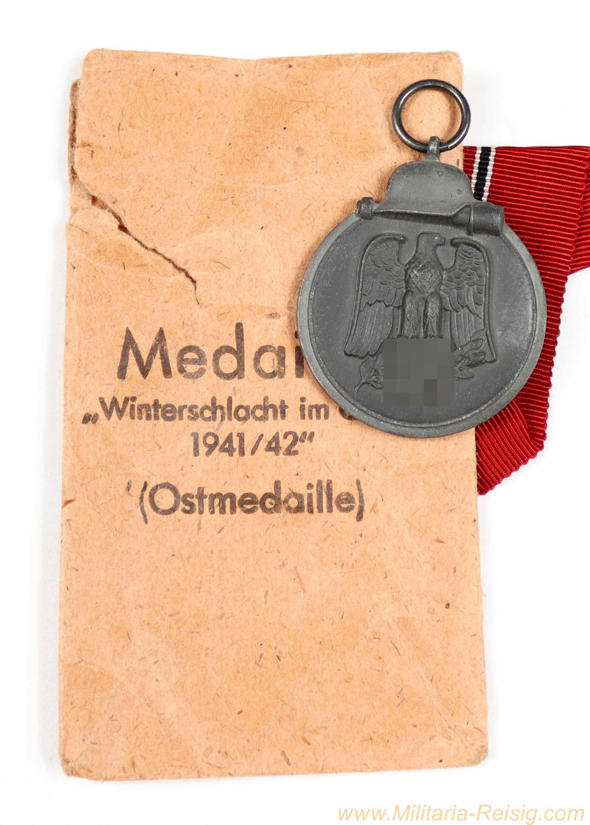 Medaille „Winterschlacht im Osten 1941/42“ mit Verleihungstüte - Eugen Schmidhäußler, Pforzheim 