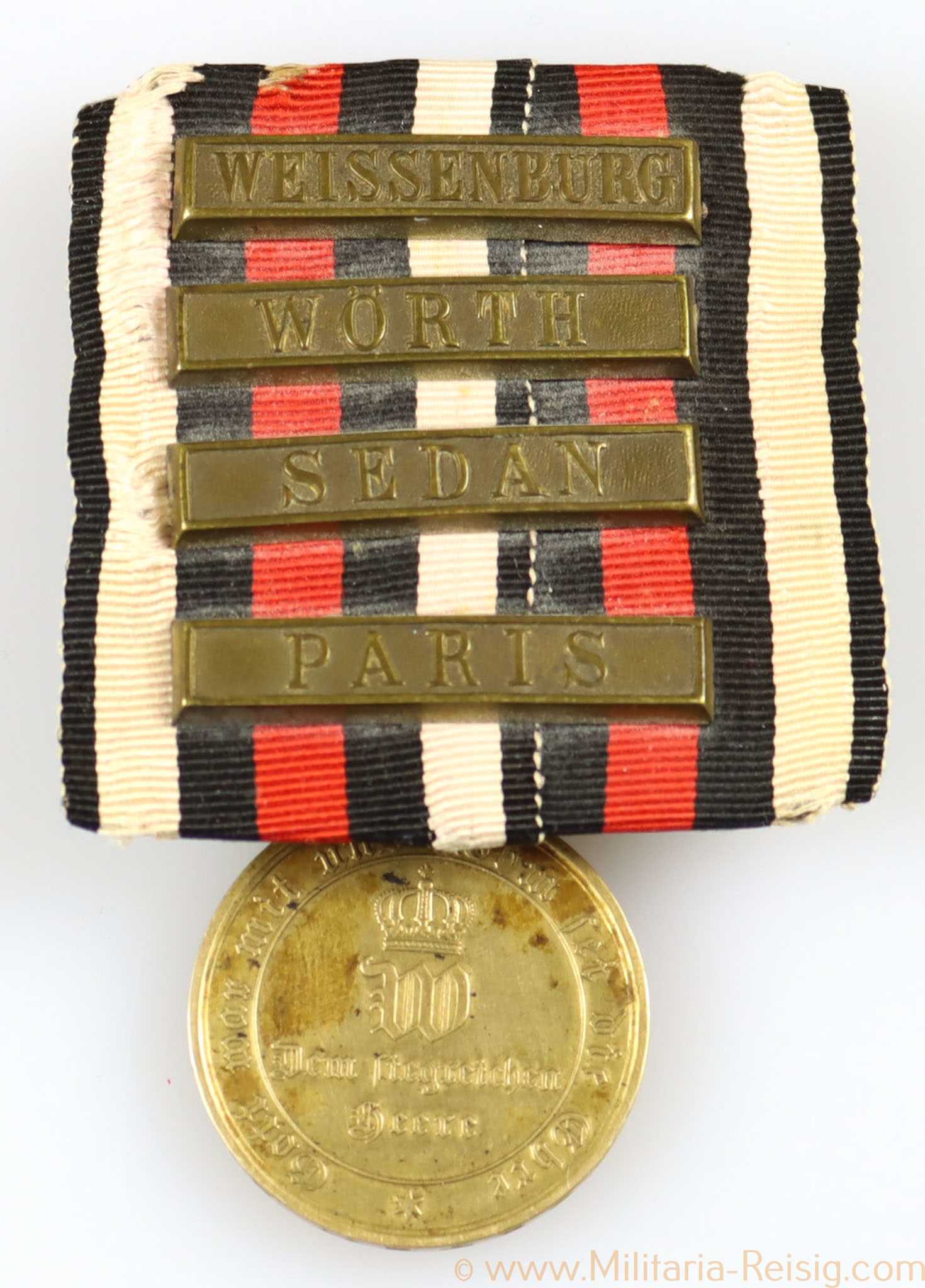 Preußen Kriegsdenkmünze 1870/71 für Kämpfer mit 4 Gefechtsspangen