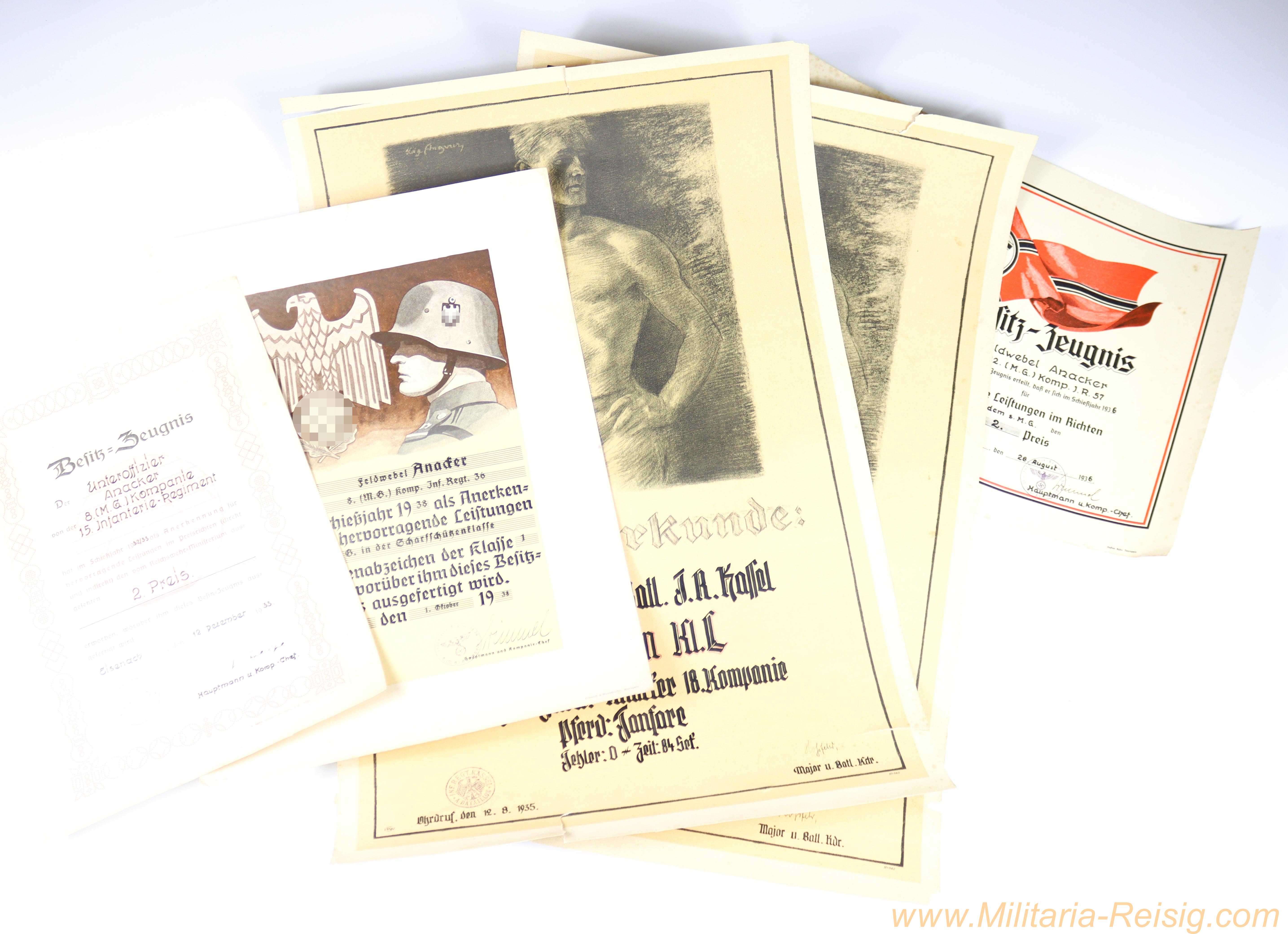 5 Besitzzeugnisse/Ehrenurkunden - ausgestellt auf Anacker (1933–1938)