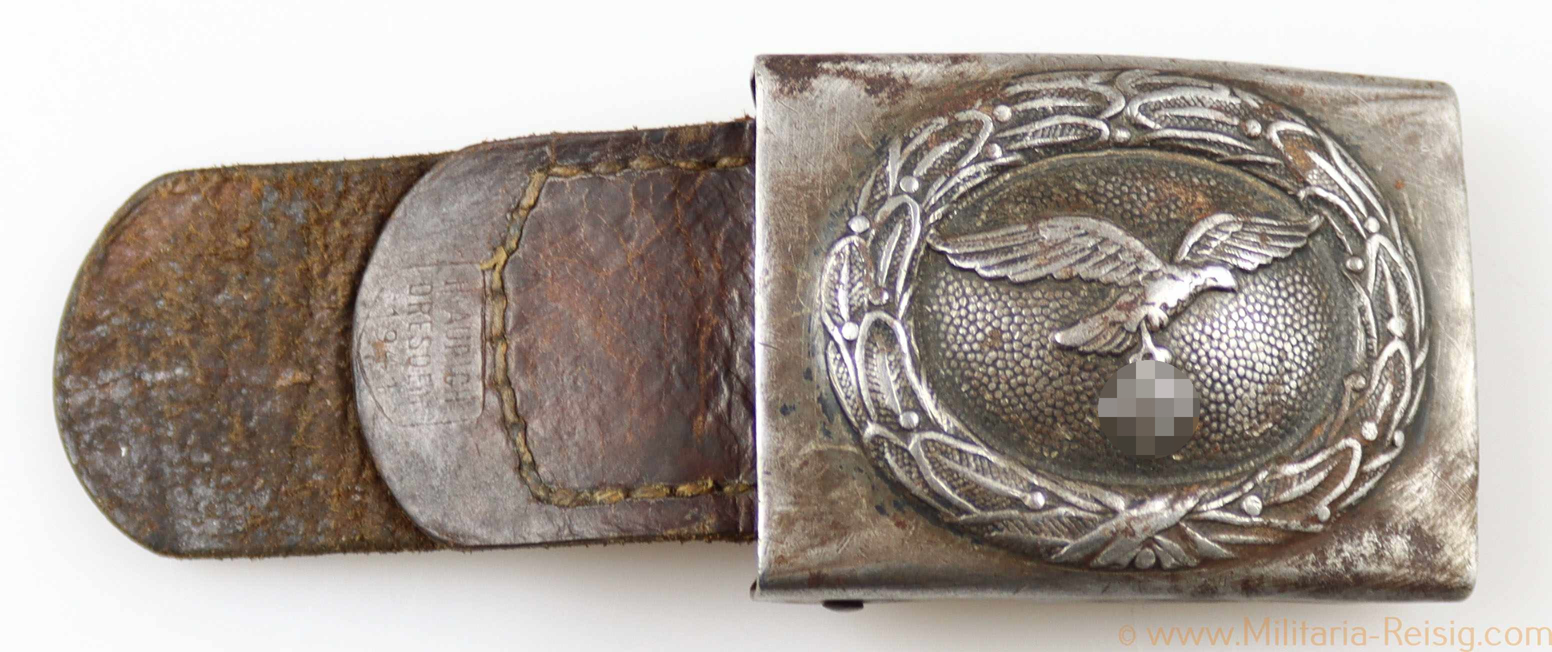 Koppelschloss der Luftwaffe mit Lederzunge, Hersteller Hermann Aurich, Dresden