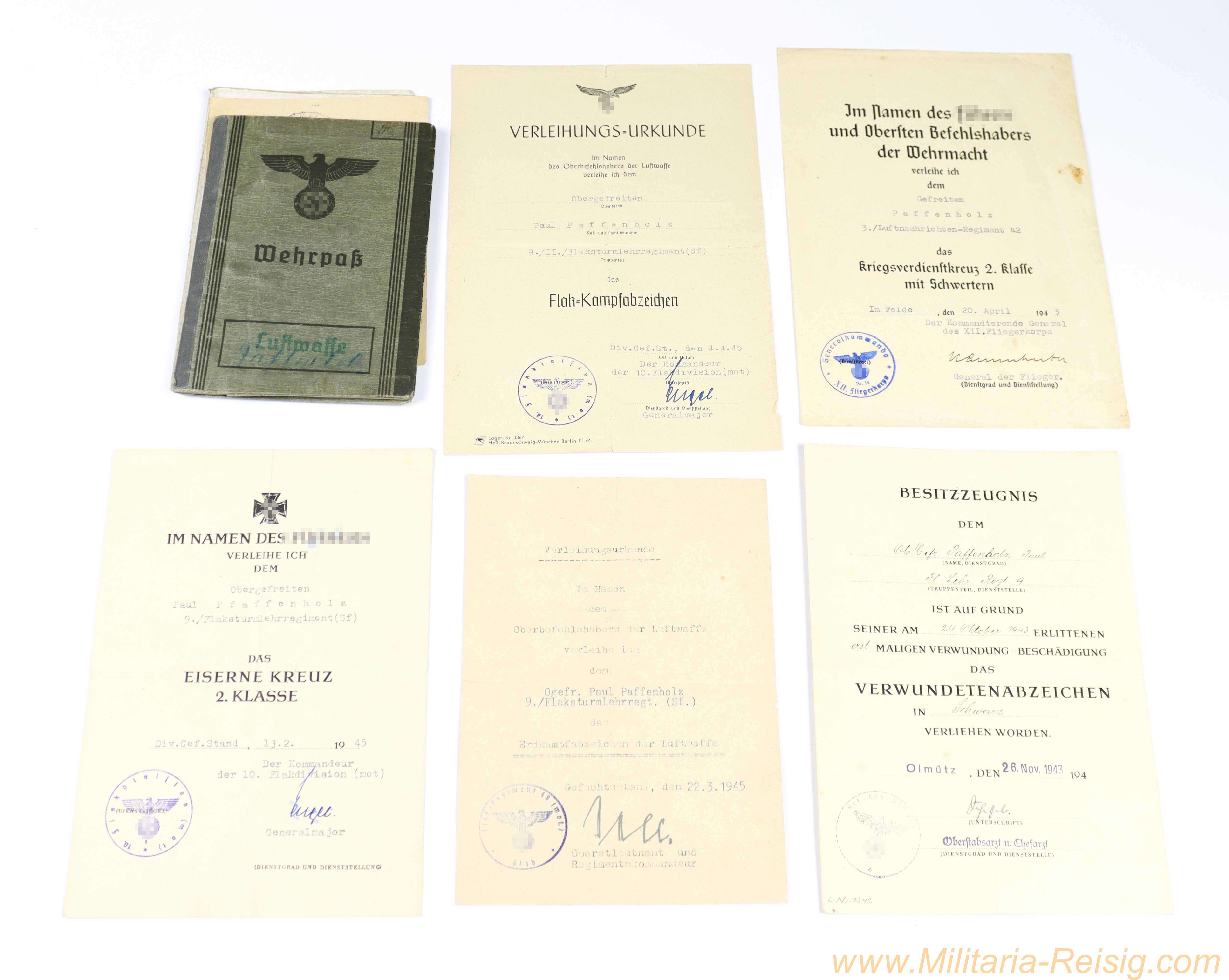 Papiernachlass Luftwaffe - Obergefreiter Paul Paffenholz 
