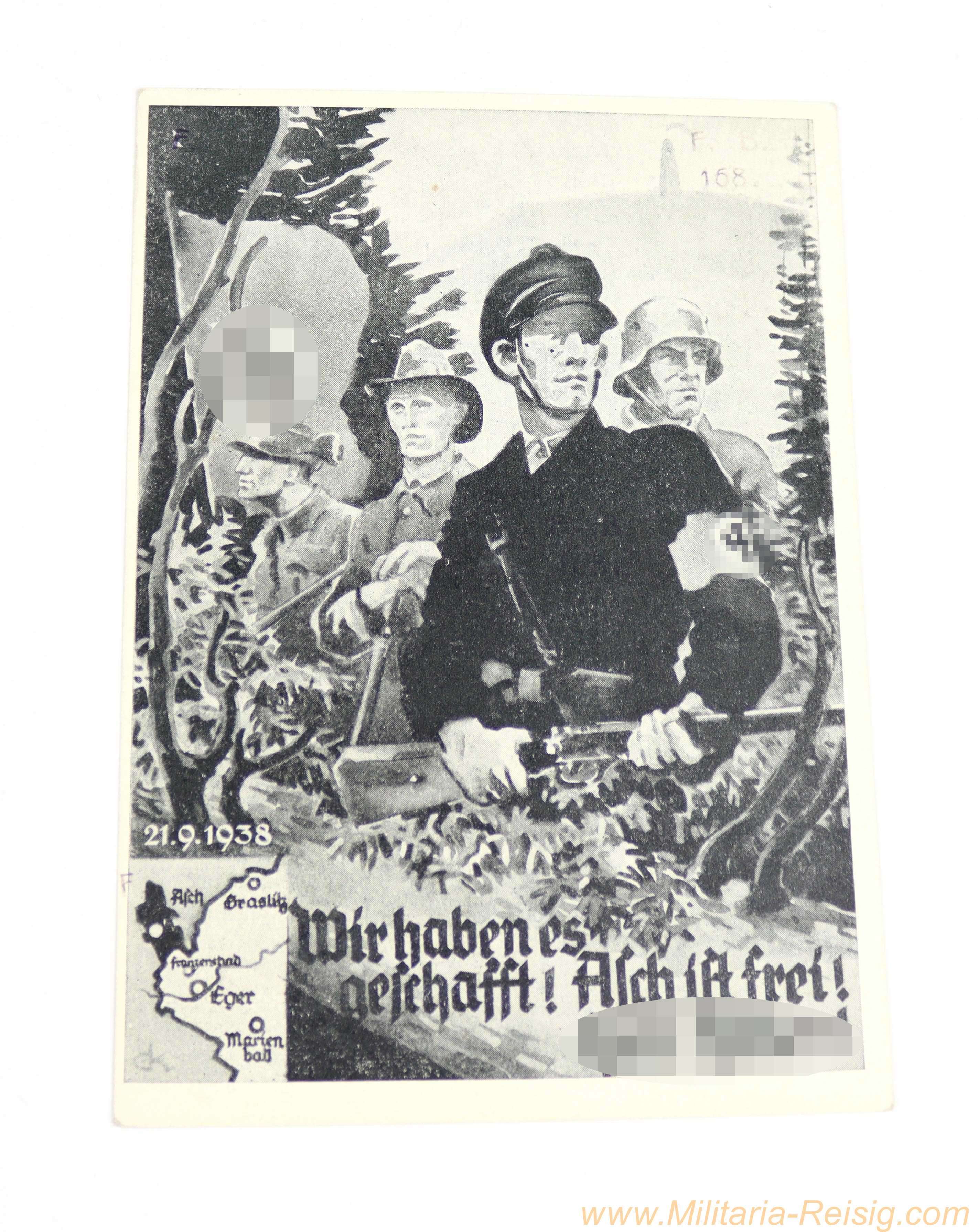 Propaganda-Postkarte "Wir haben es geschafft! Asch ist frei! Heil Hitler!" (21.9.1938) 