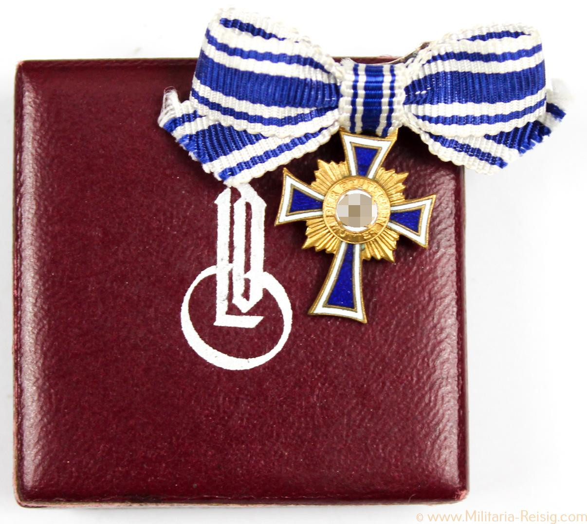 Miniatur Mutterkreuz 1.Stufe Gold, Herst. L/15 im LDO Etui 1. Form